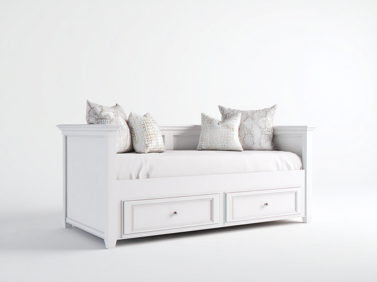 Divano letto - legno-tessuto-metallo - 193x85x83 cm - bianco - stile raffinato con cassetti-Ralenydwell