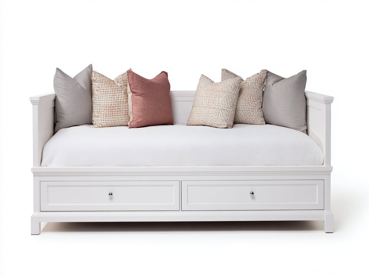 Divano letto - legno-tessuto-metallo - 200x88x82 cm - bianco - stile elegante con cassetti-Ralenydwell