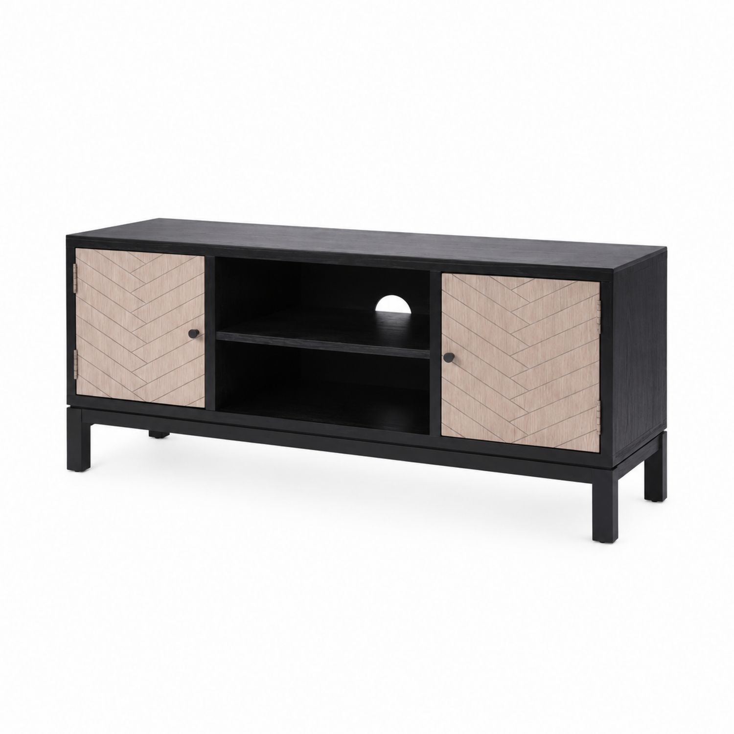 Meuble TV en bois noir et beige 120x40x50 cm-