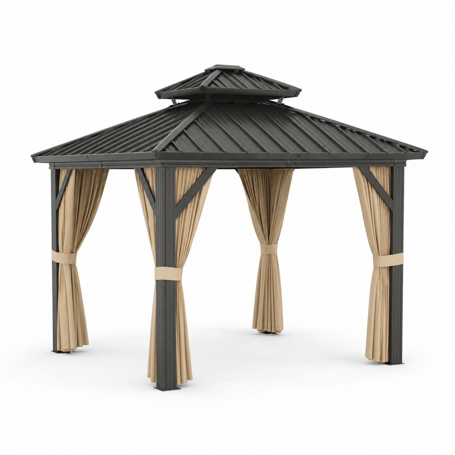 Pavillon de Jardin en Aluminium avec Toit Métal et Rideaux Polyester 3 x 3 m-
