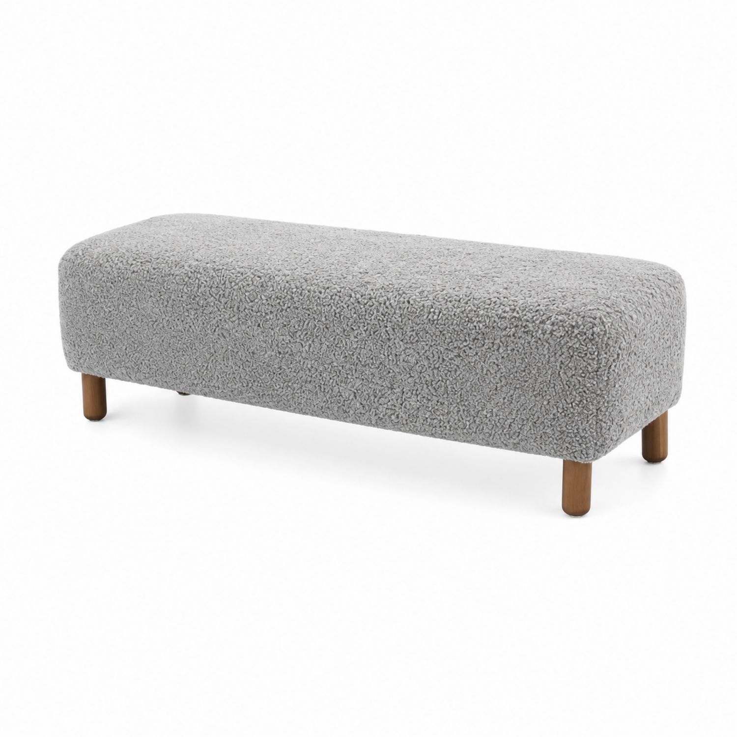 Banc rectangulaire 160x45x40 cm tissu bouclé Gris pieds en bois-