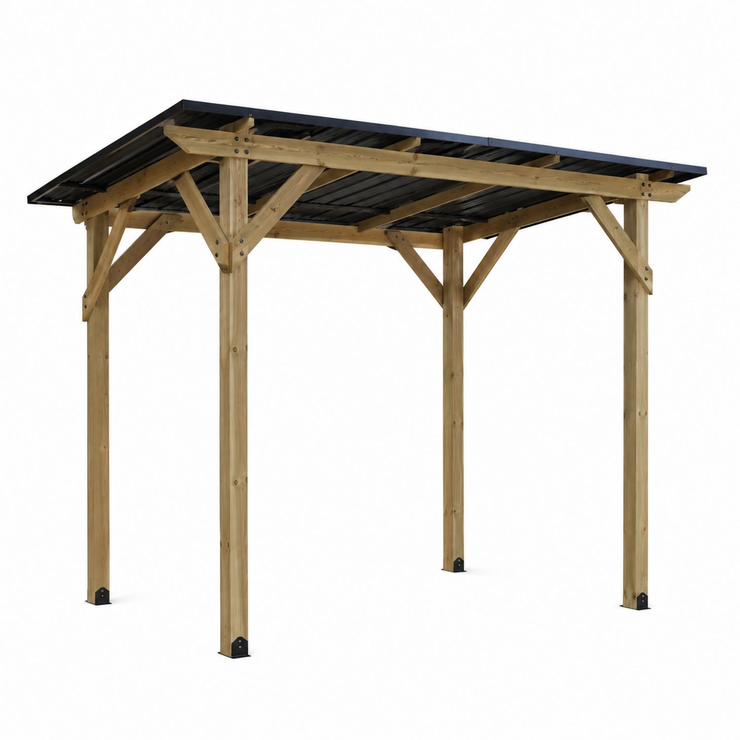 Pergola Rectangulaire en Bois avec Toit en PVC Noir 300 x 250 x 200 cm-