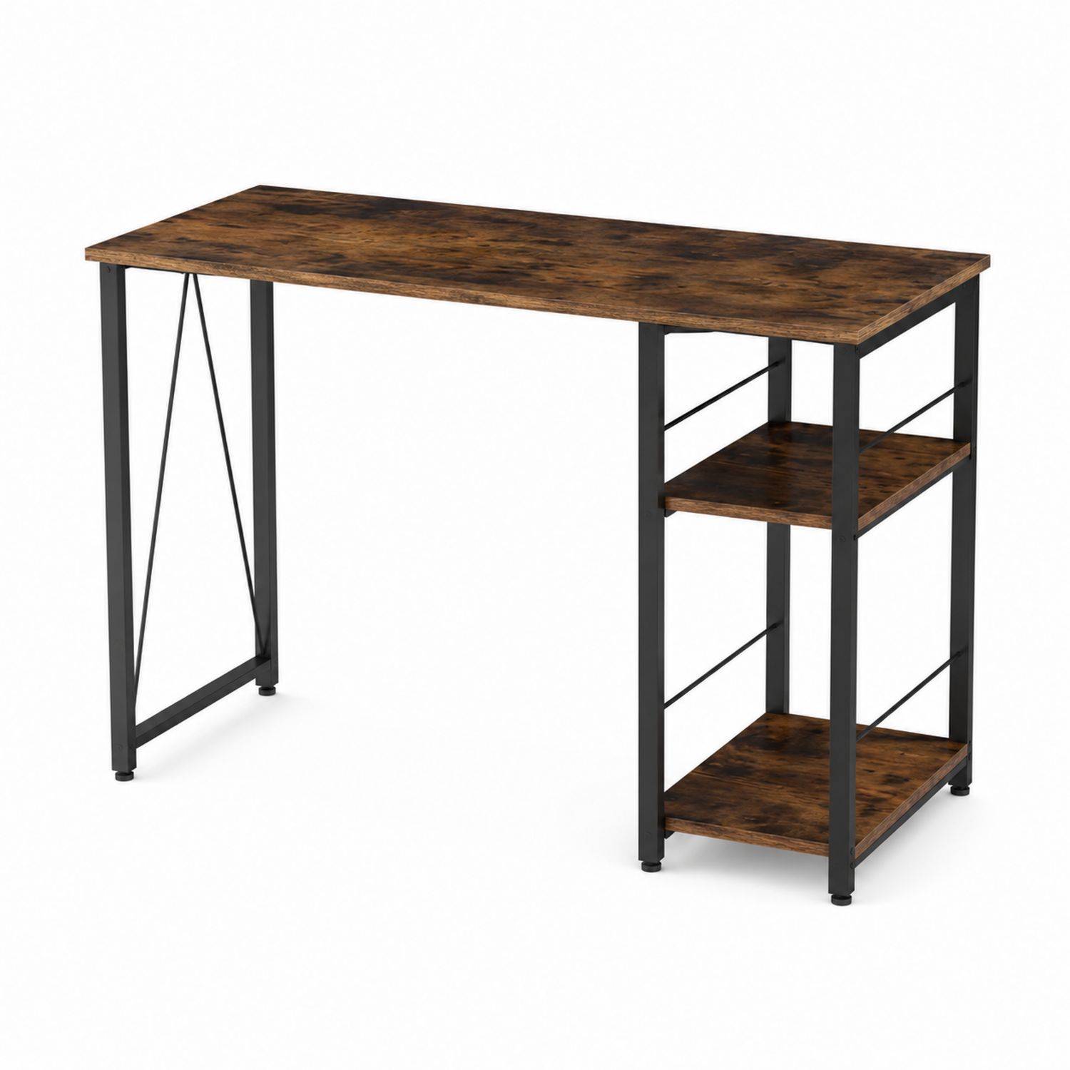 Bureau en métal et MDF avec étagères 120x60x75 cm Marron/Noir-