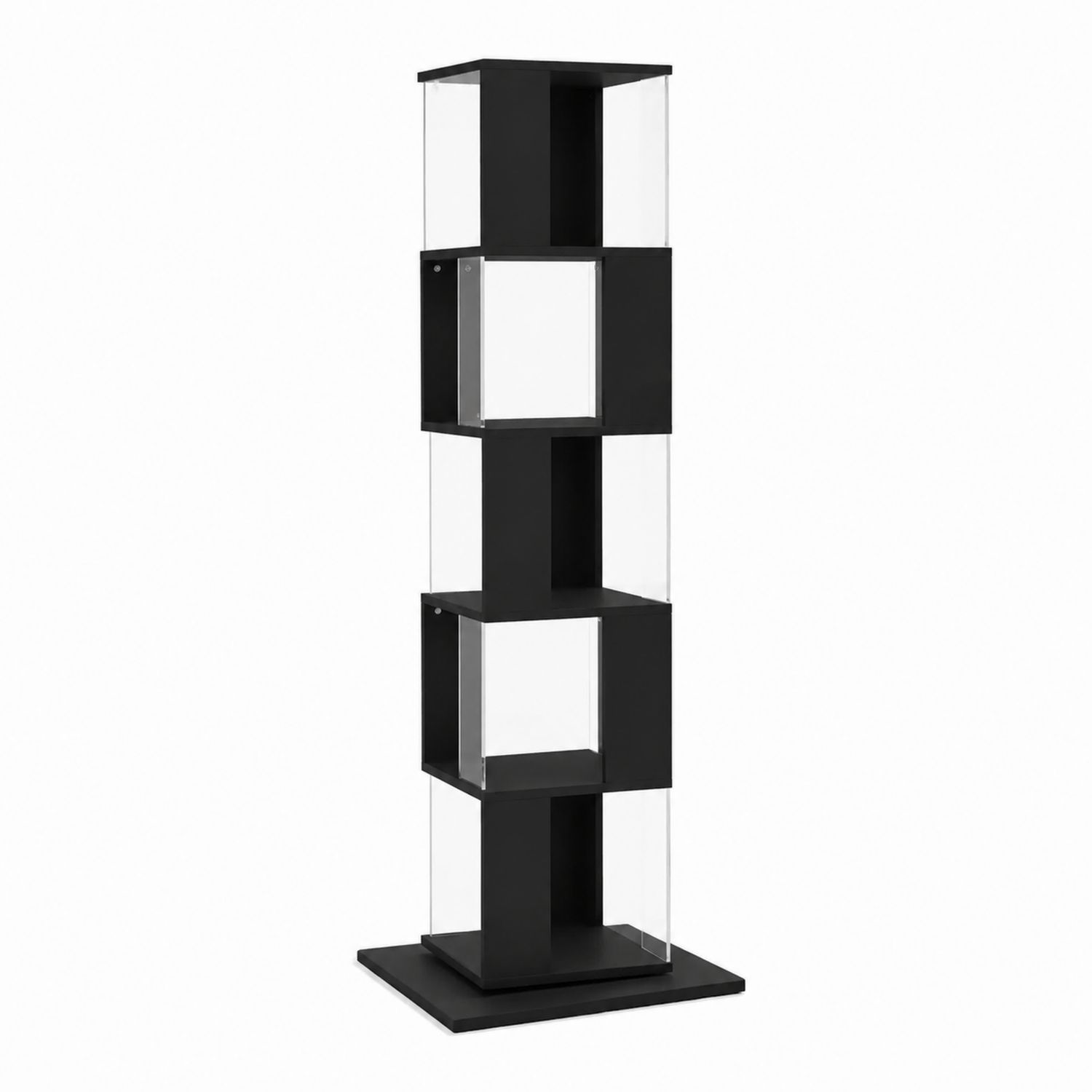 Colonne de rangement en bois et acrylique noir-