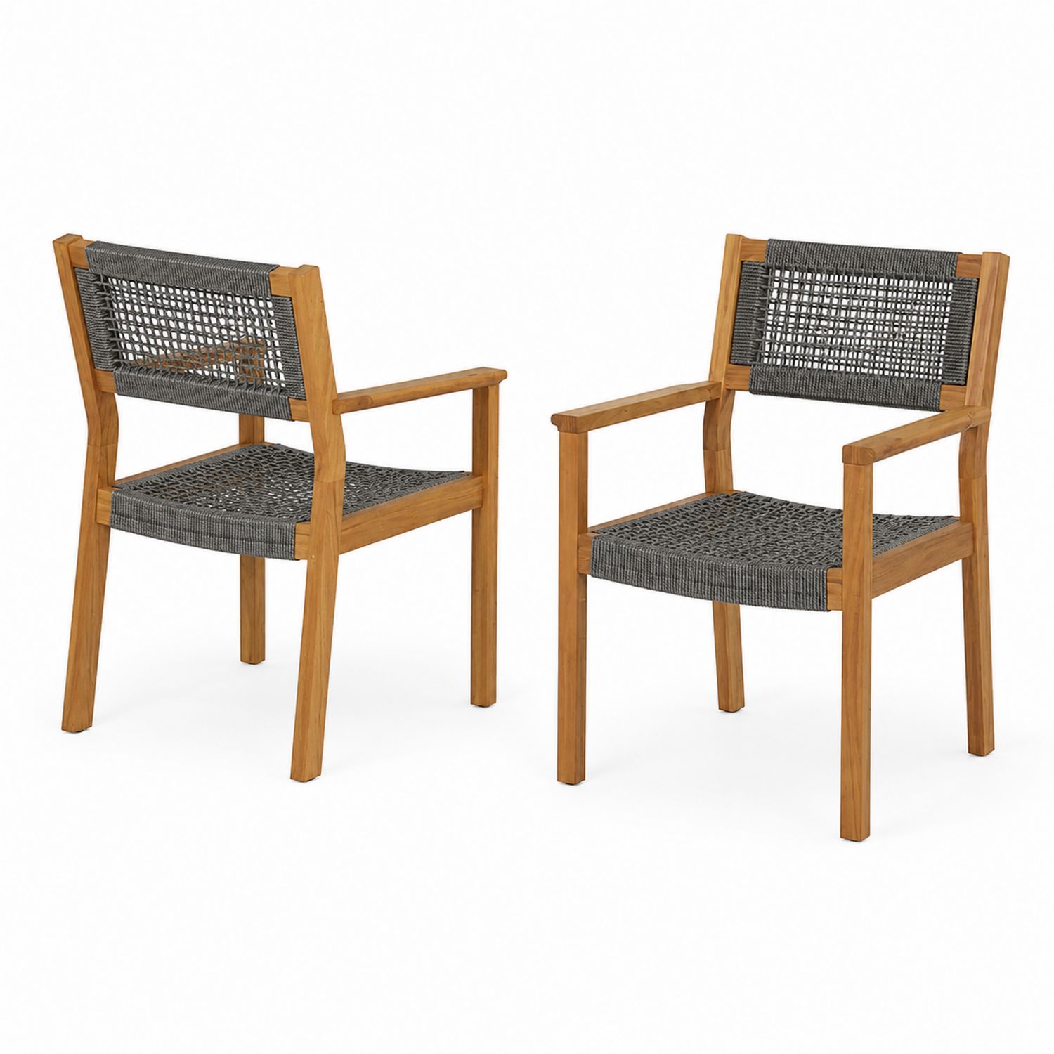 Set de 2 chaises de jardin en bois et corde synthétique-
