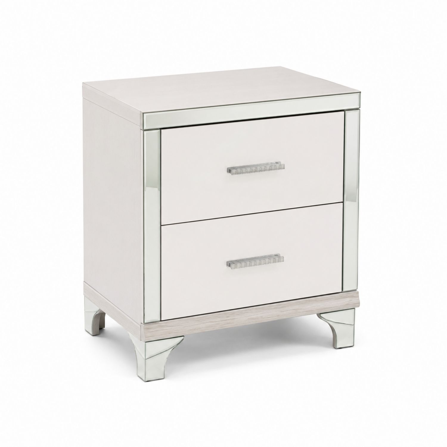 Table de chevet en bois et verre miroir 2 tiroirs Blanc 60x45x30cm-