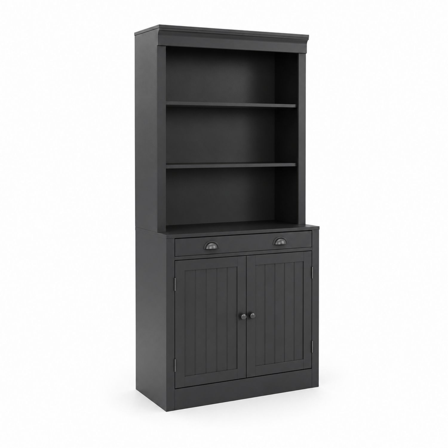 Bibliothèque en bois avec étagères et portes MDF Noir 180x80x30 cm-