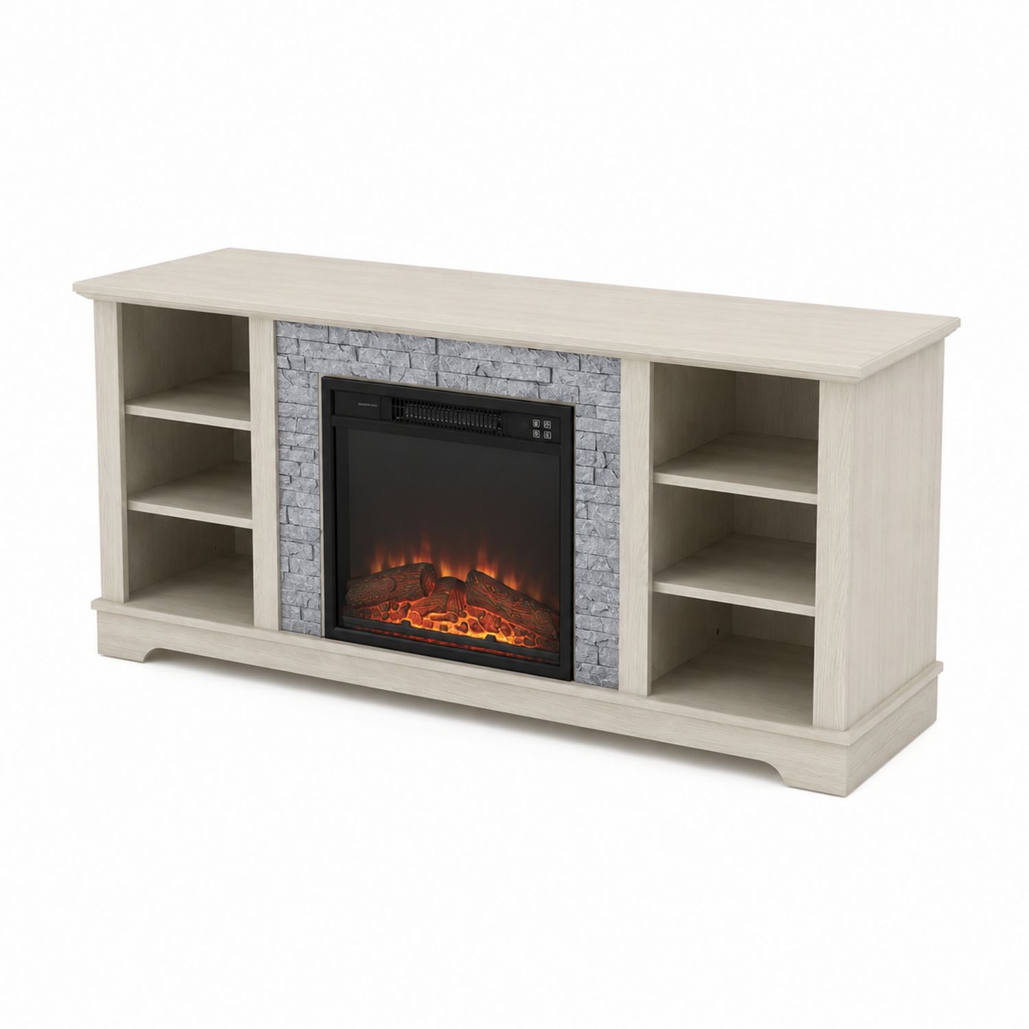Meuble TV avec Cheminée Électrique en Bois Composite Gris/Blanc-