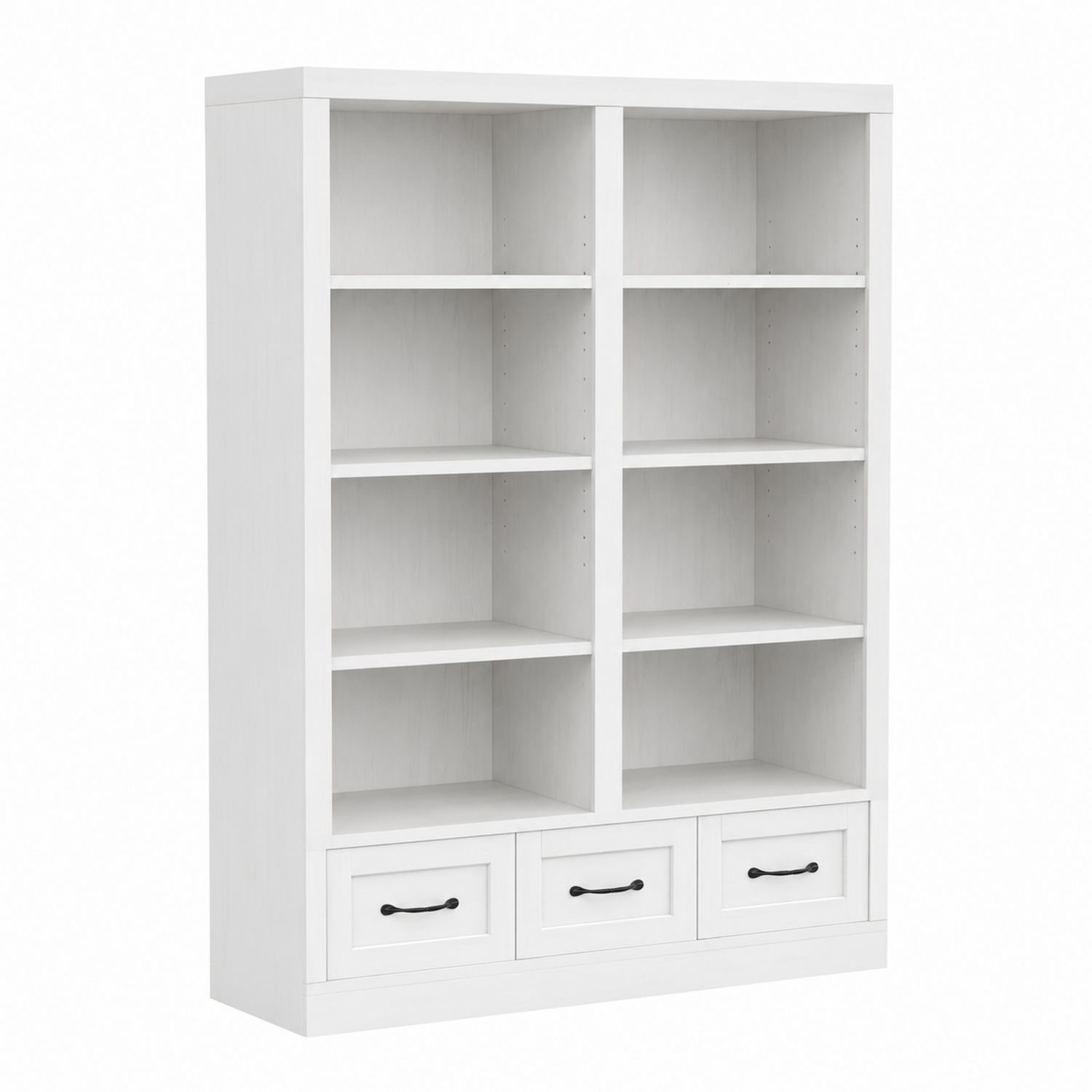 Bibliothèque en Bois MDF Blanc avec 6 Étagères Ajustables et 3 Tiroirs-