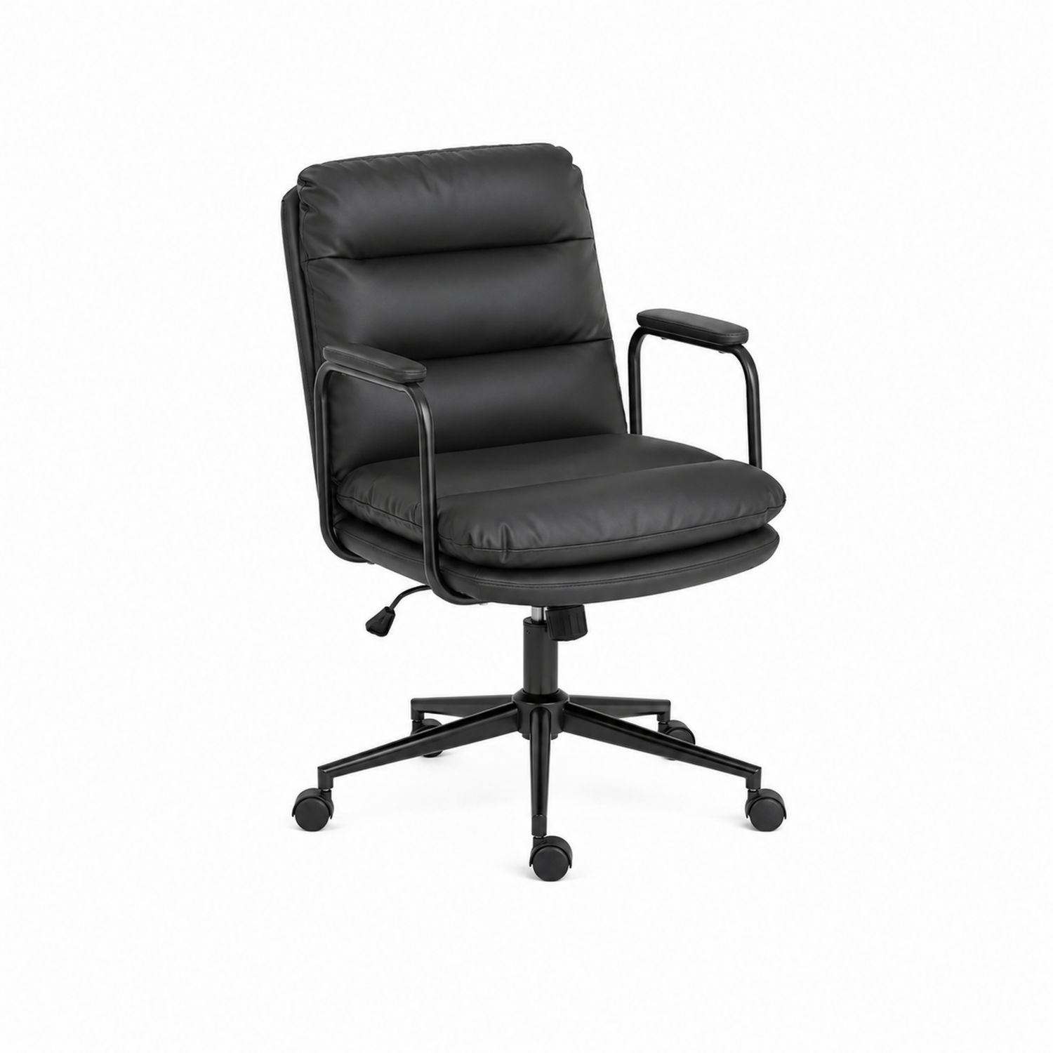 Chaise de bureau en cuir synthétique noir avec accoudoirs-