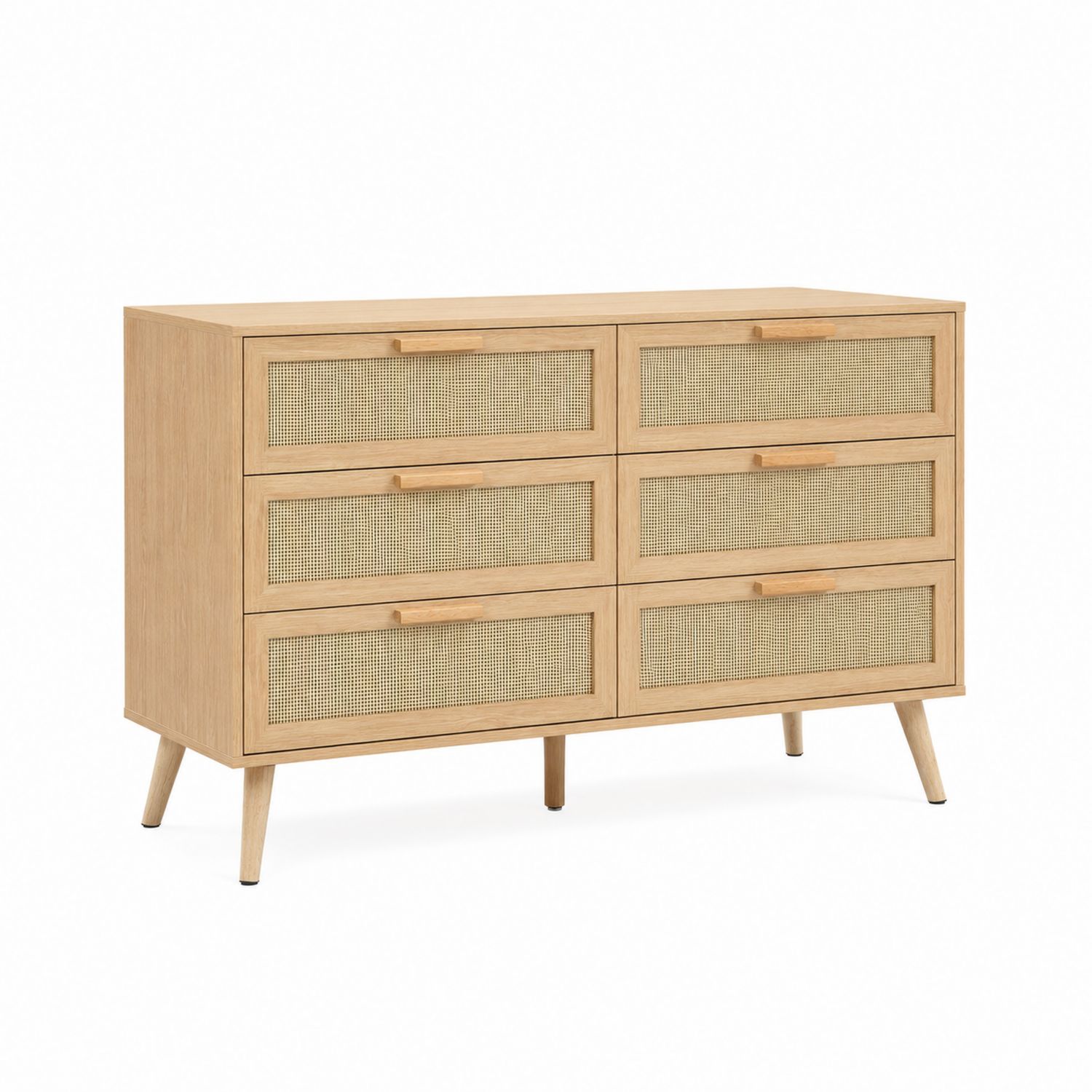 Commode en bois avec 6 tiroirs en rotin-