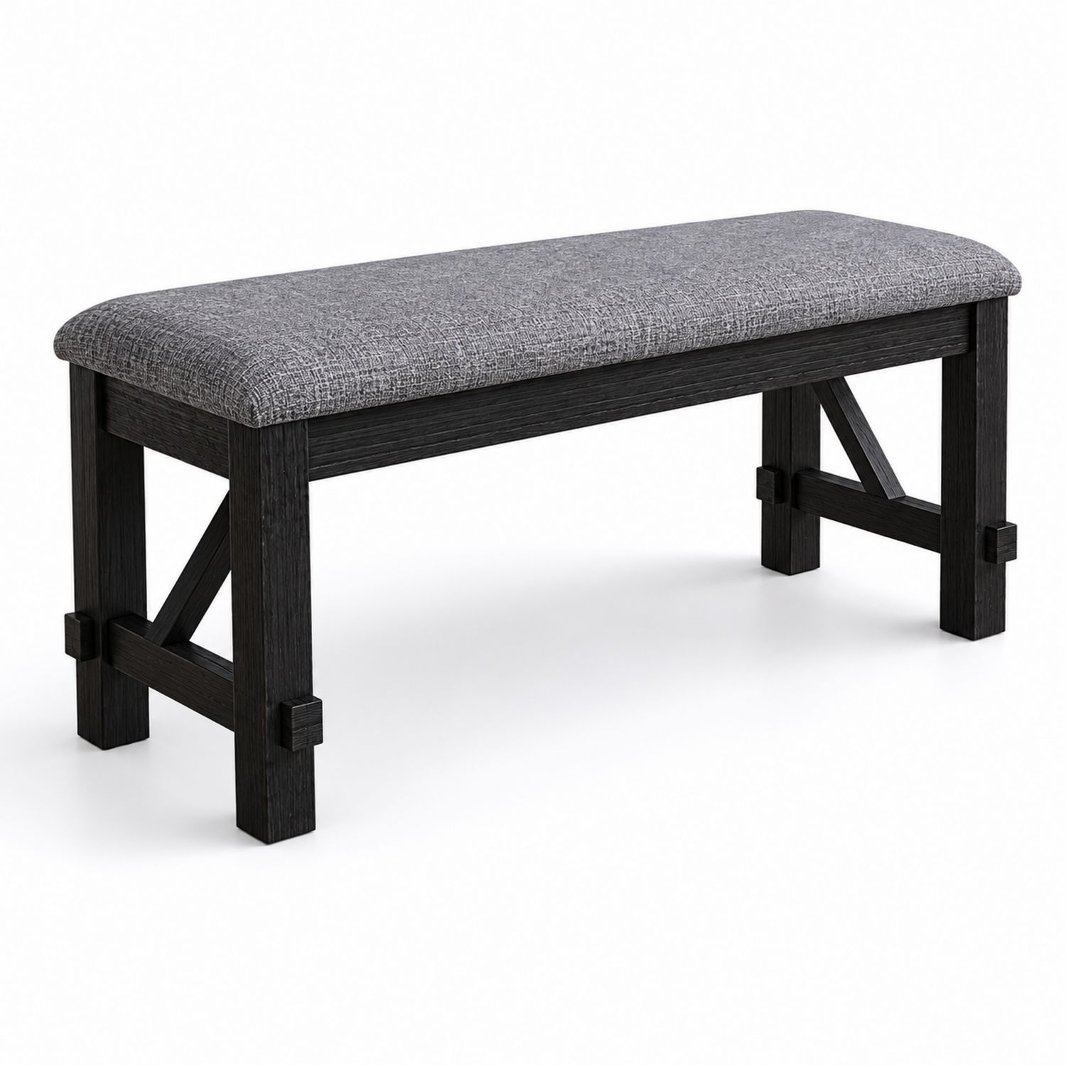 Banc en bois et tissu gris 120x40x45 cm-