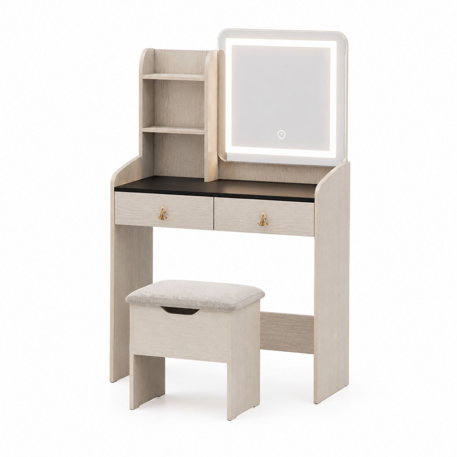 Coiffeuse en Bois avec Miroir LED et Tabouret-