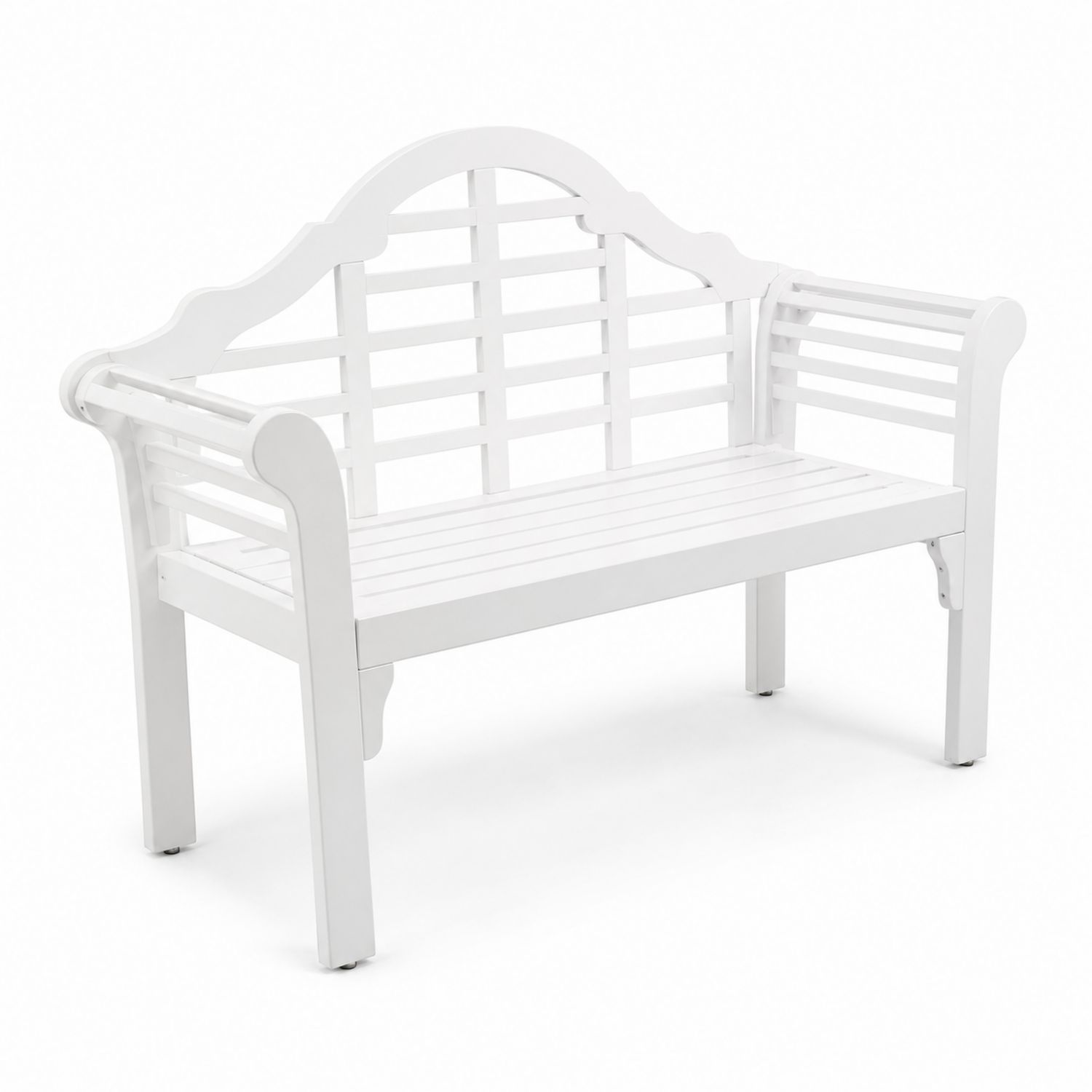 Banc extérieur en bois blanc avec dossier à lattes-