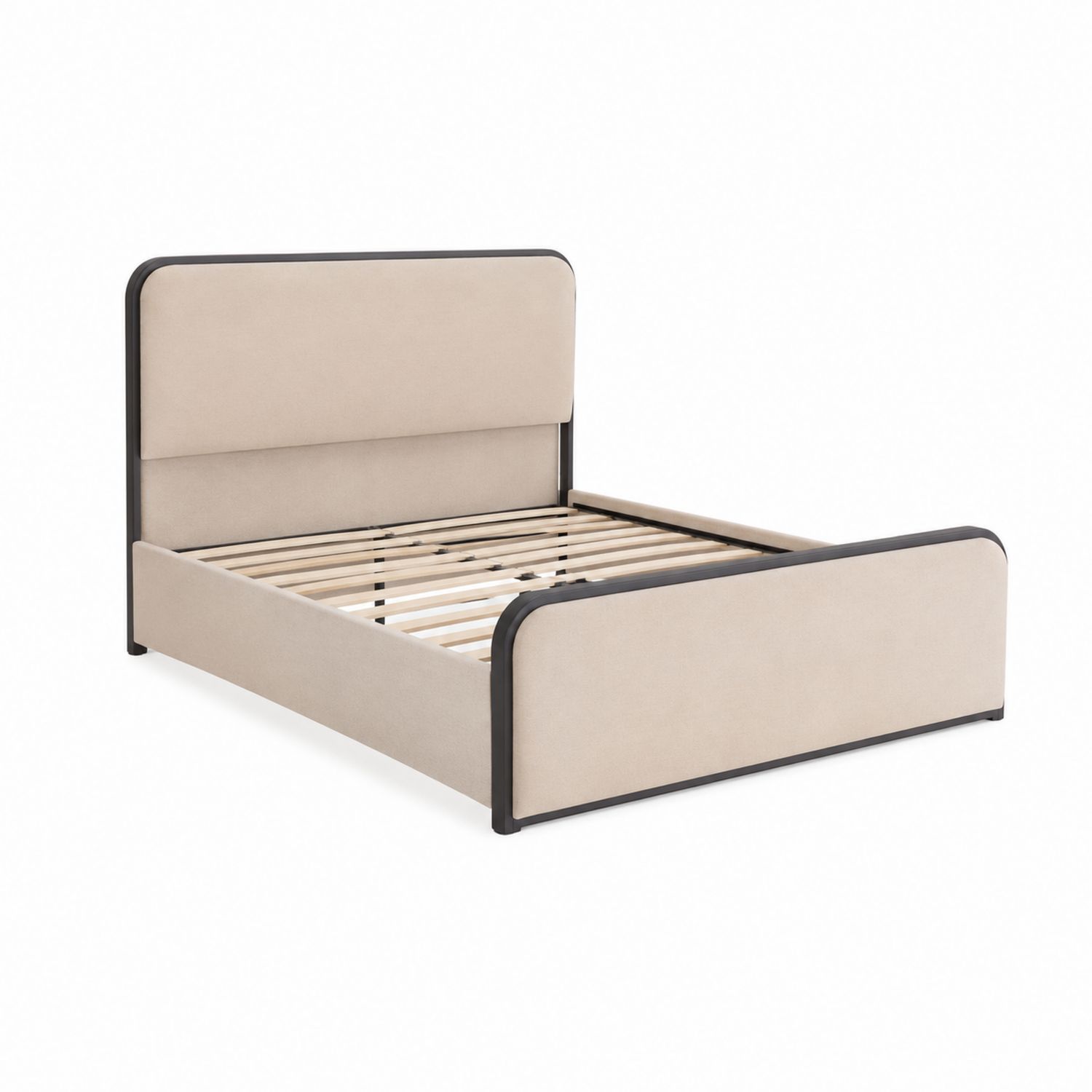 Lit double en tissu Beige avec cadre en métal-