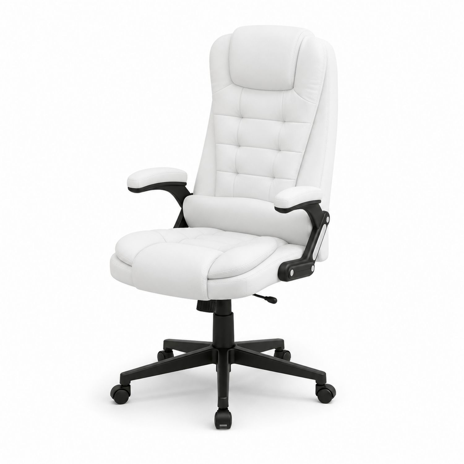 Chaise de bureau réglable en similicuir blanc avec accoudoirs-