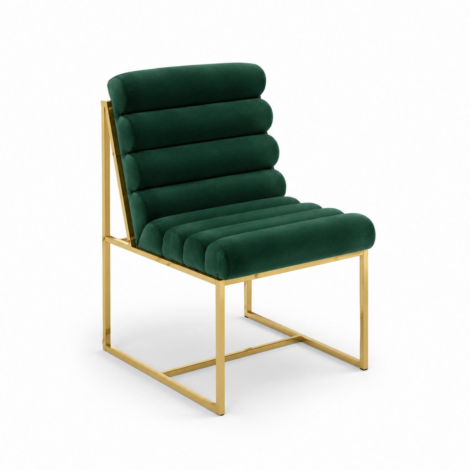 Chaise en velours vert et acier doré-