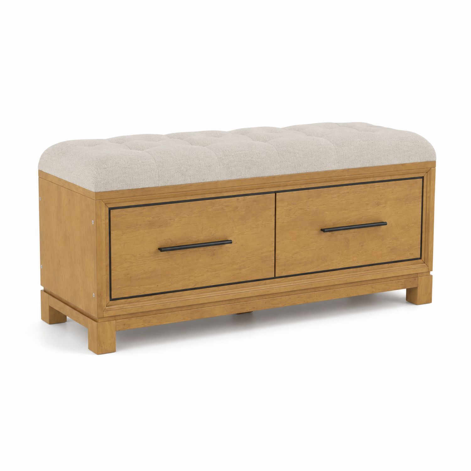 Banc en bois avec coussin en polyester beige 120x40x50cm-