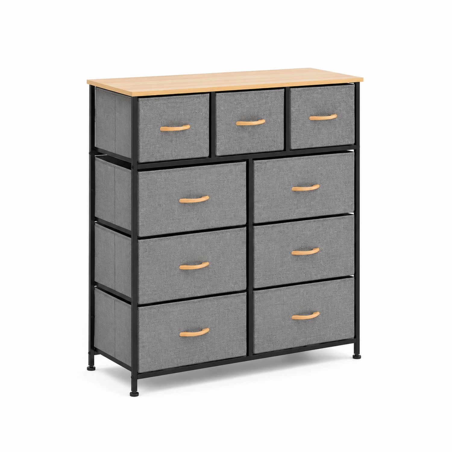Commode à 9 tiroirs en métal et tissu gris/noir-