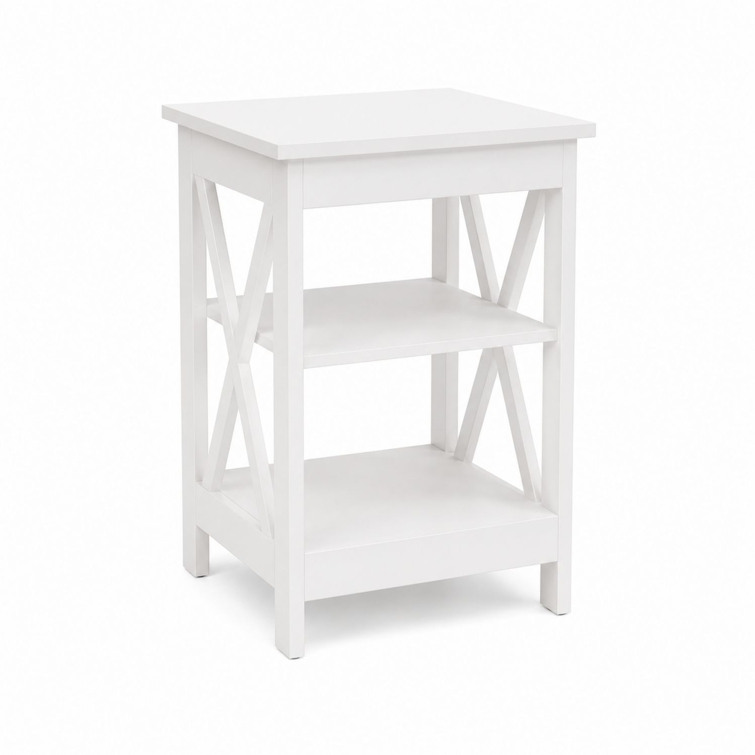Table de chevet en bois avec étagères blanches-