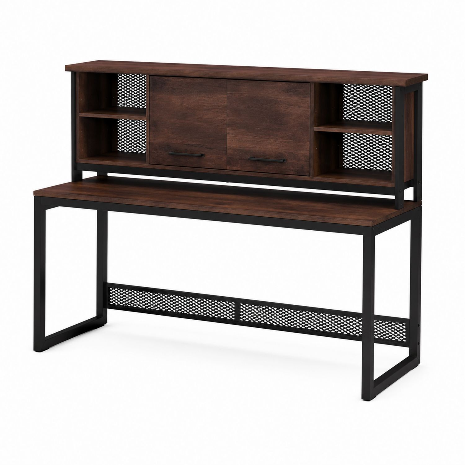 Bureau en bois MDF et métal, Noyer foncé/Noir, 120 x 60 x 140 cm-
