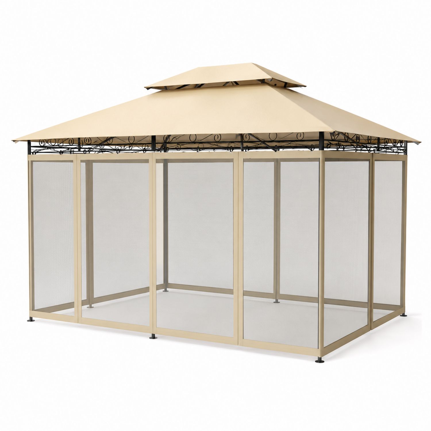 Pavillon rectangulaire en aluminium avec toit en polyester Beige 3x4 m-