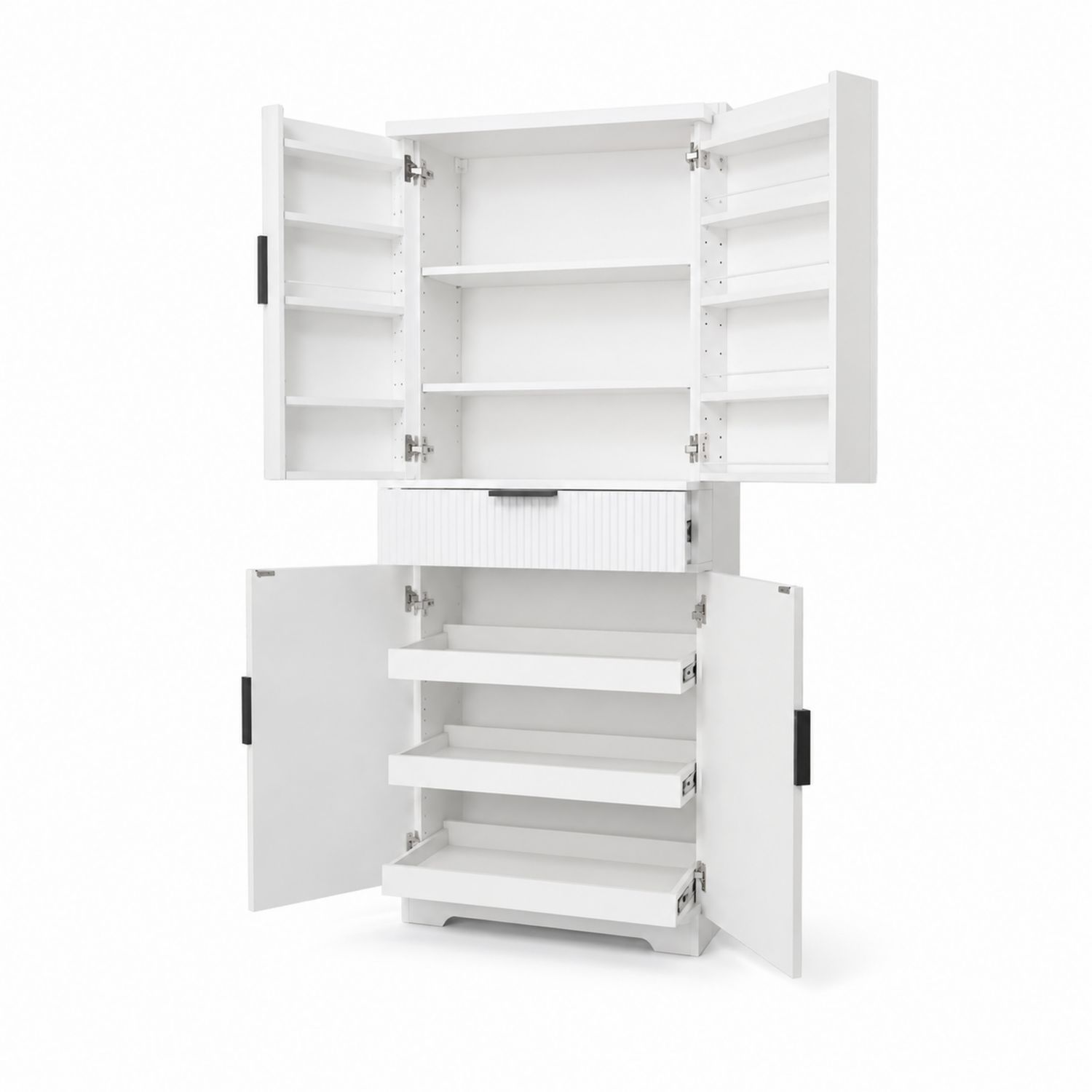 Buffet de Cuisine en Bois Blanc avec Étagères et Tiroir-