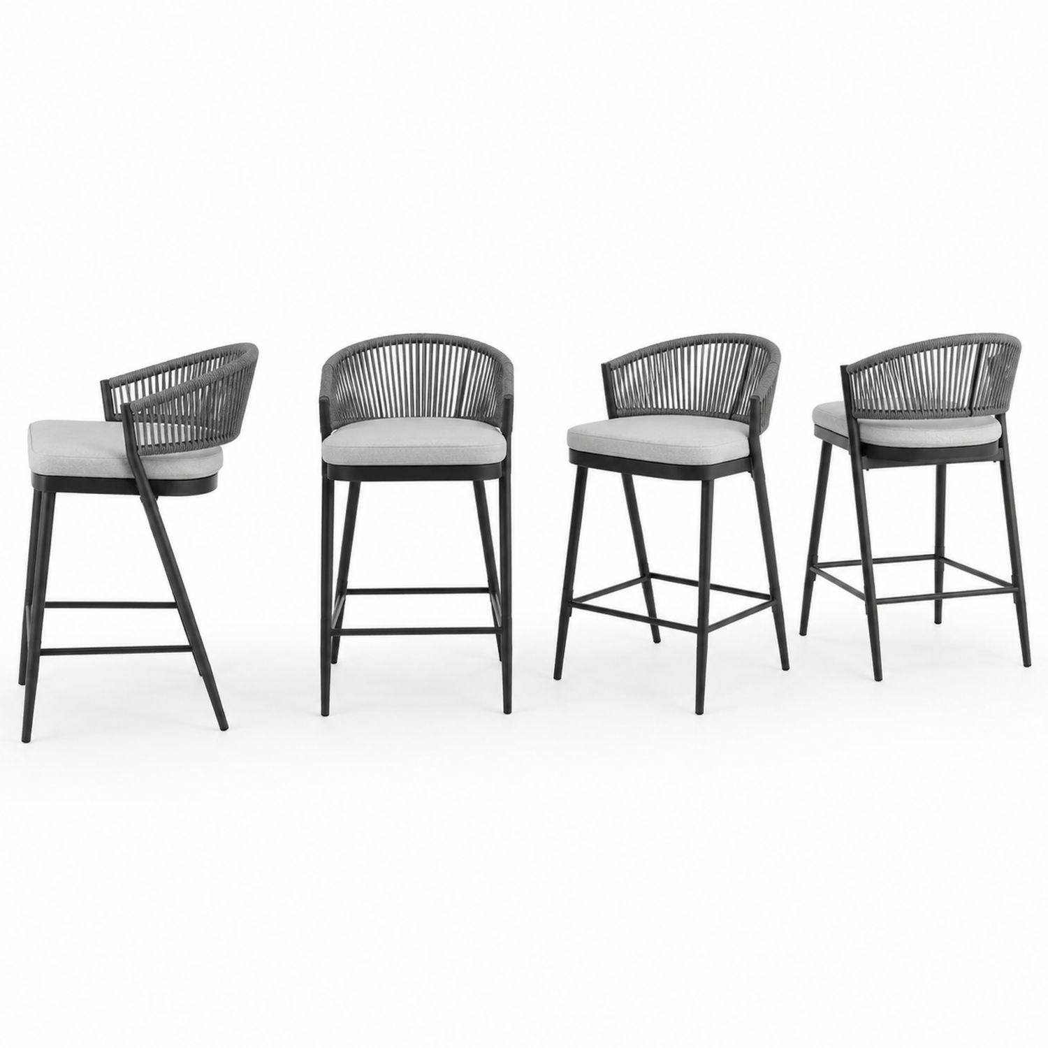 Lot de 4 chaises hautes d'extérieur en métal et corde synthétique-