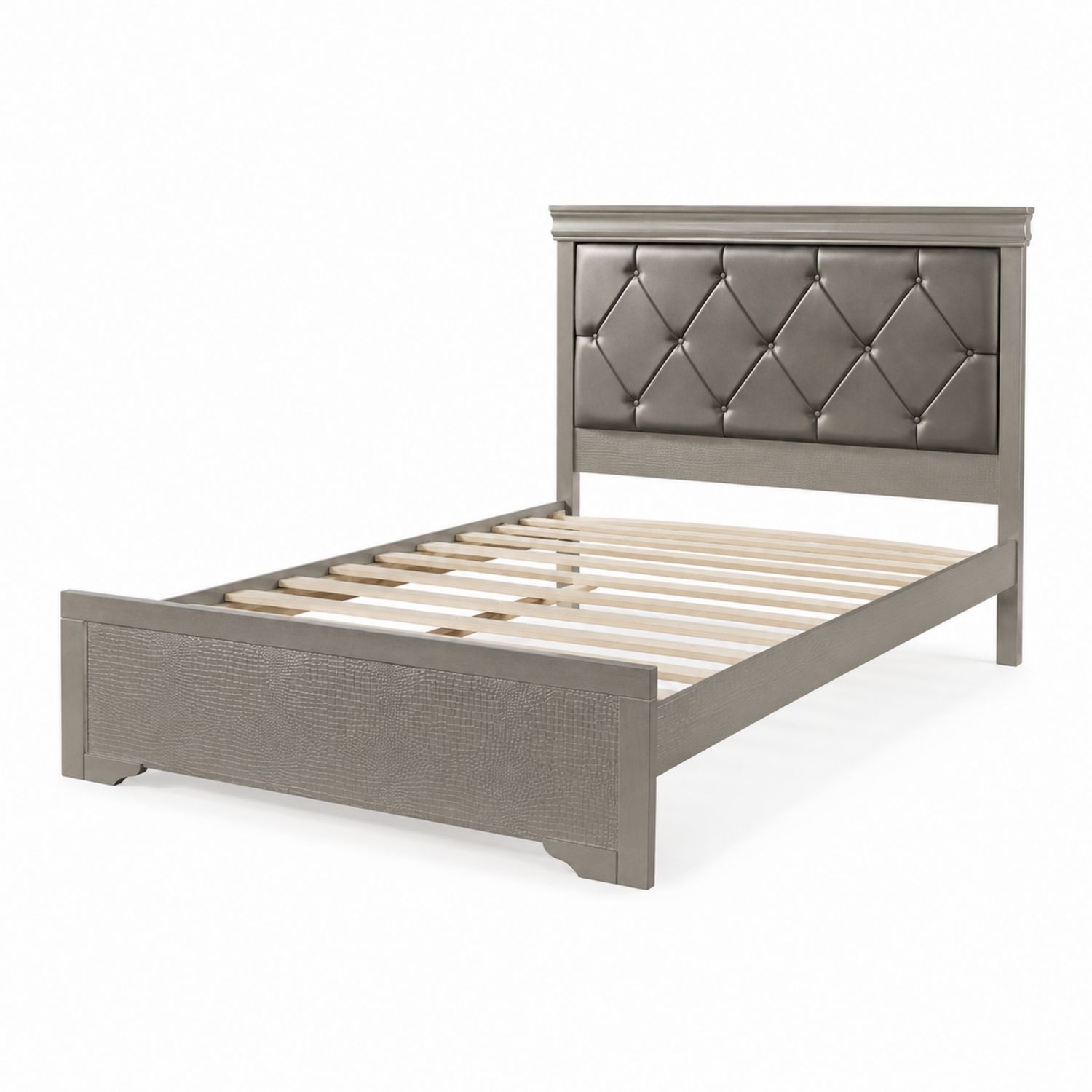 Lit double en bois et PU Gris 200x160 cm-