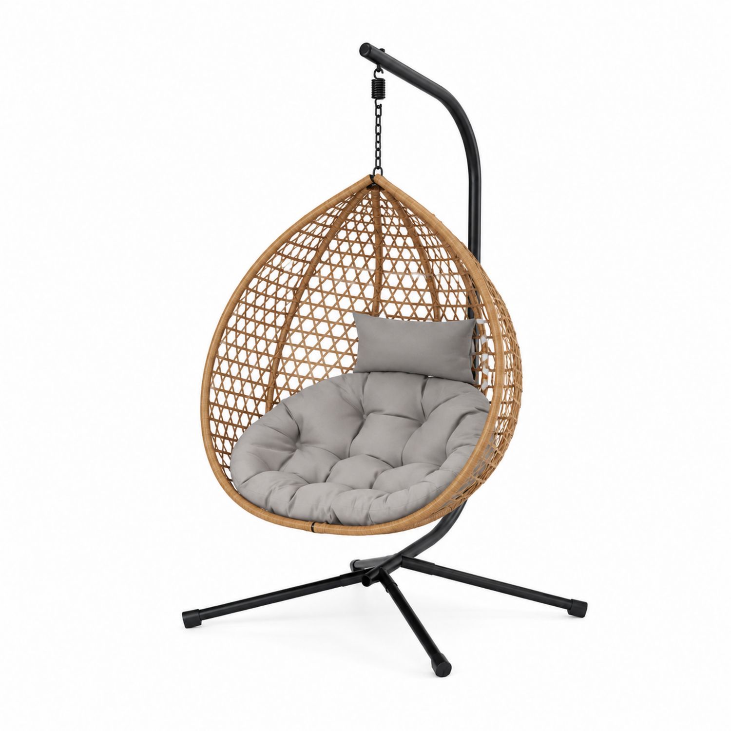 Chaise suspendue en rotin avec coussin gris