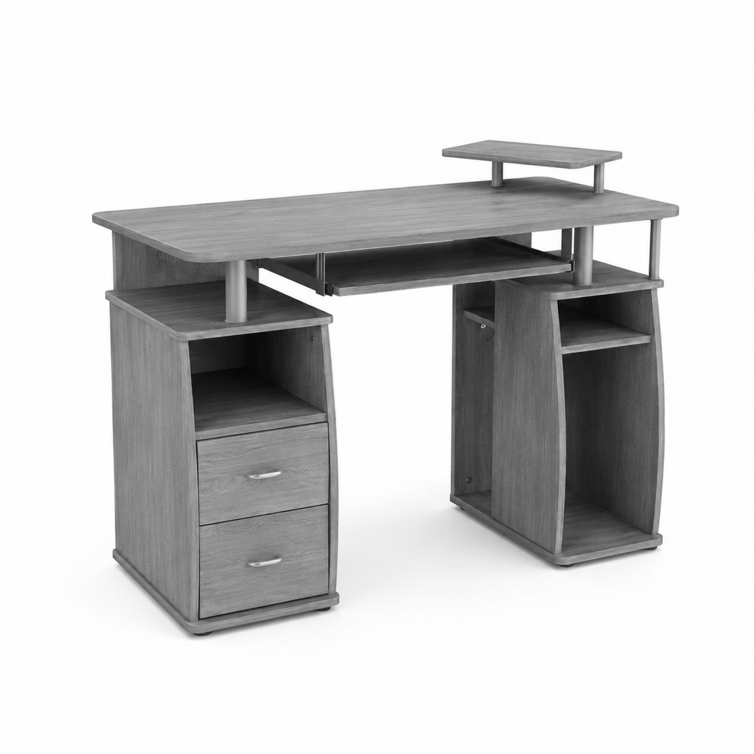 Bureau d'ordinateur avec étagères et tiroirs en bois gris 120x60x75 cm