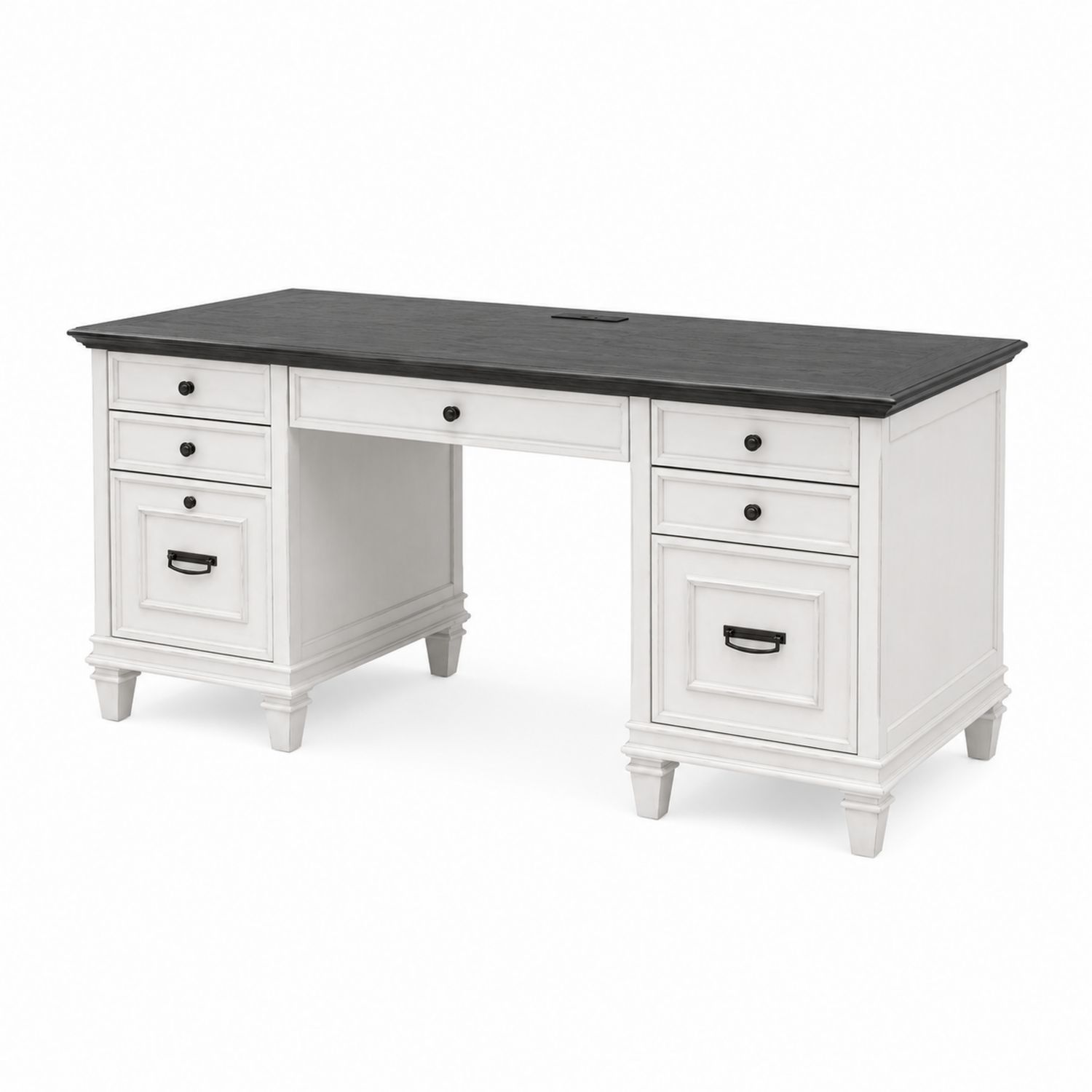 Bureau double piédestal bois Blanc et Noir