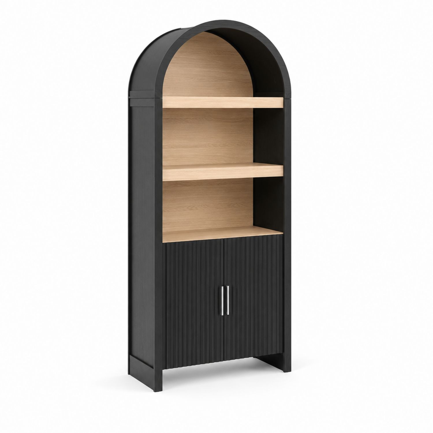 Bibliothèque arquée en MDF noir et chêne 180x80x30 cm