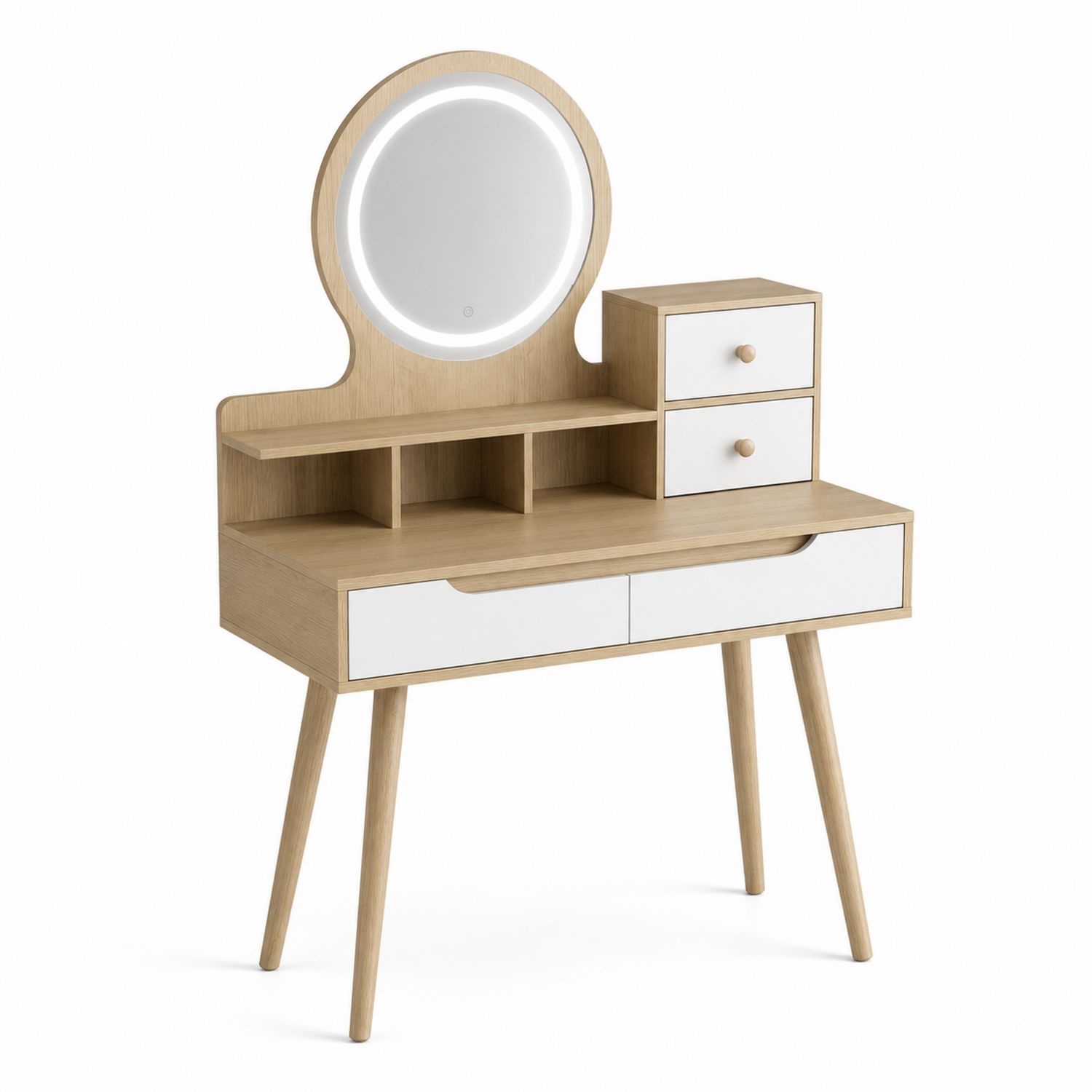 Coiffeuse en bois avec miroir LED et tiroirs