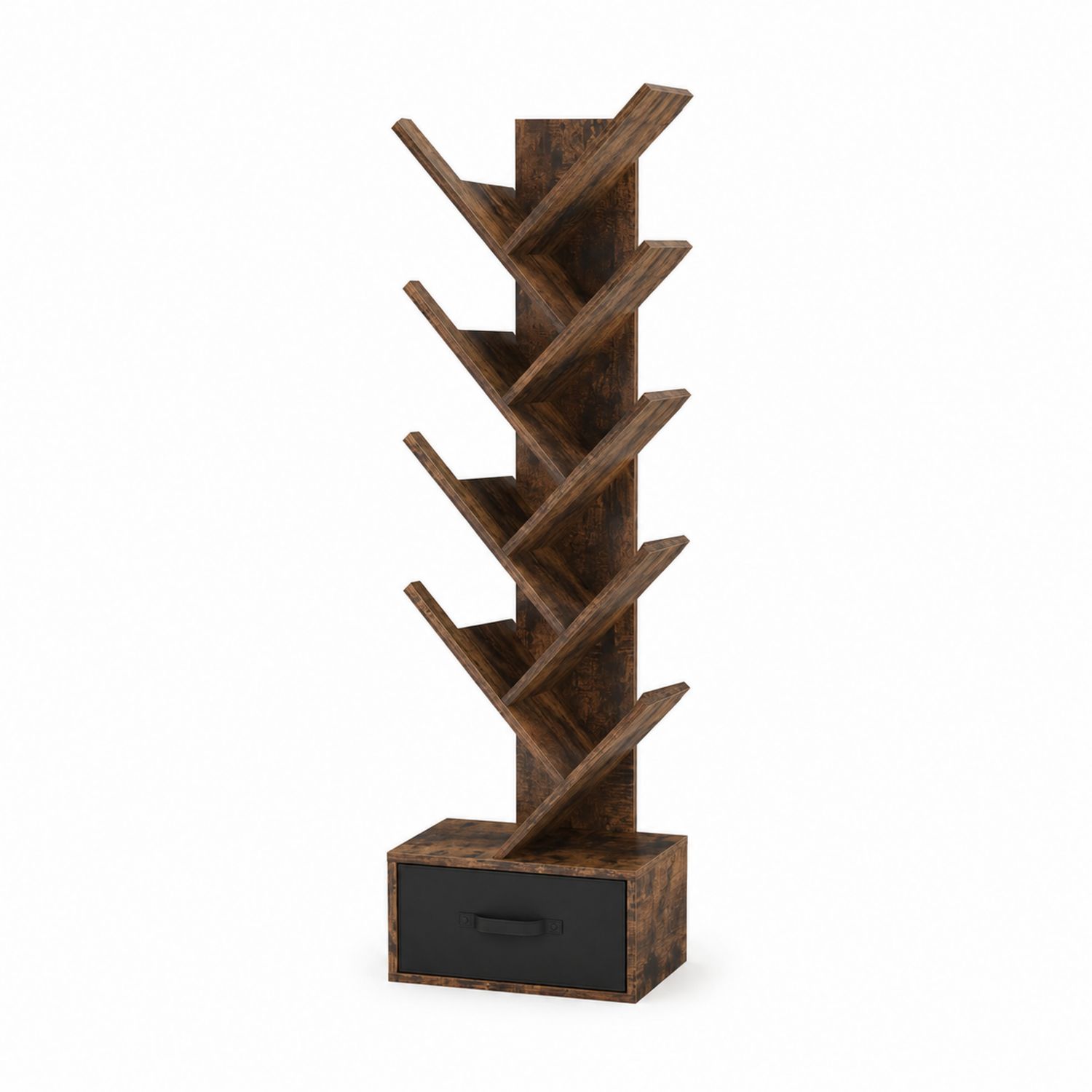 Étagère bibliothèque en bois avec tiroir bas arbre marron et noir