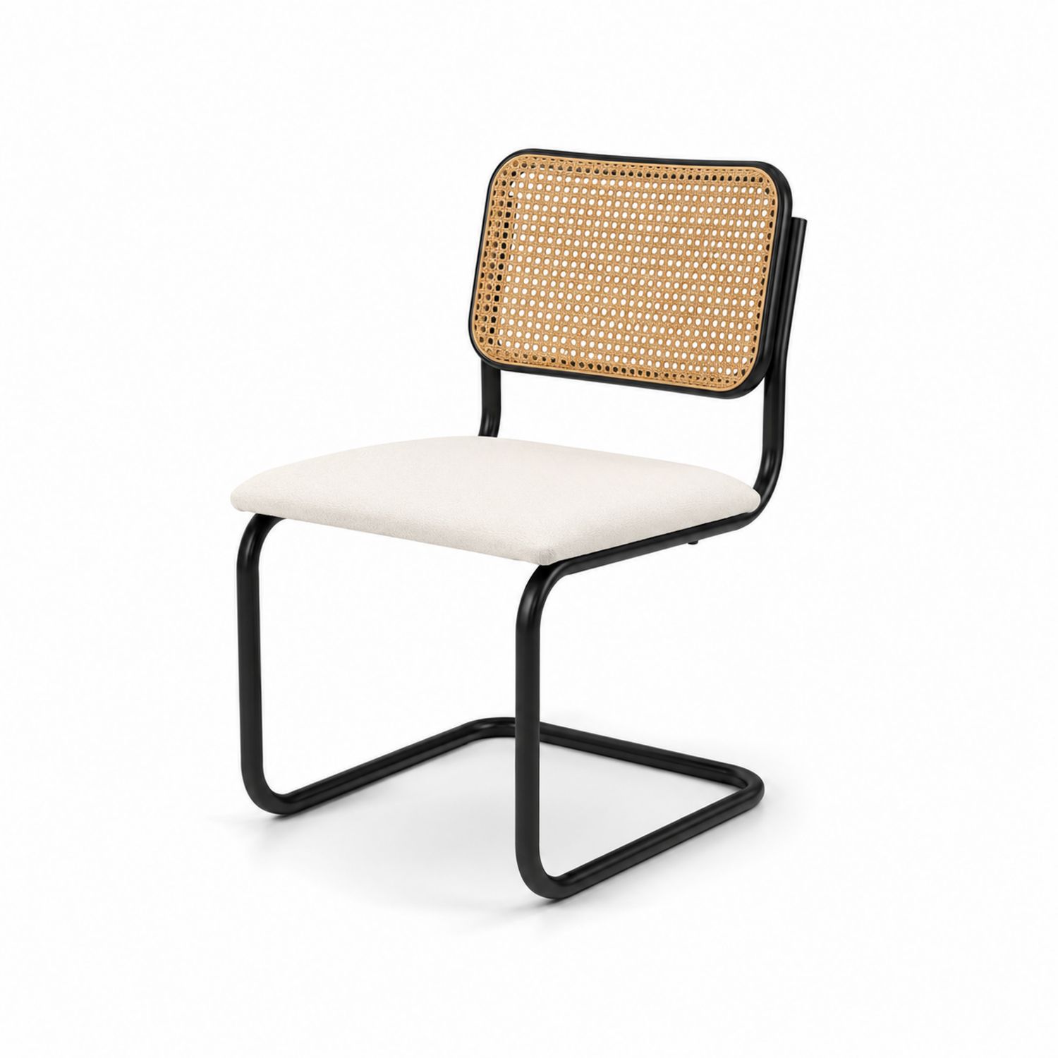 Chaise en métal et rotin avec coussin tissu beige