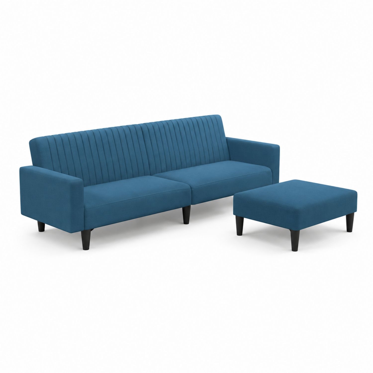 Canapé 3 places avec repose-pieds en tissu bleu