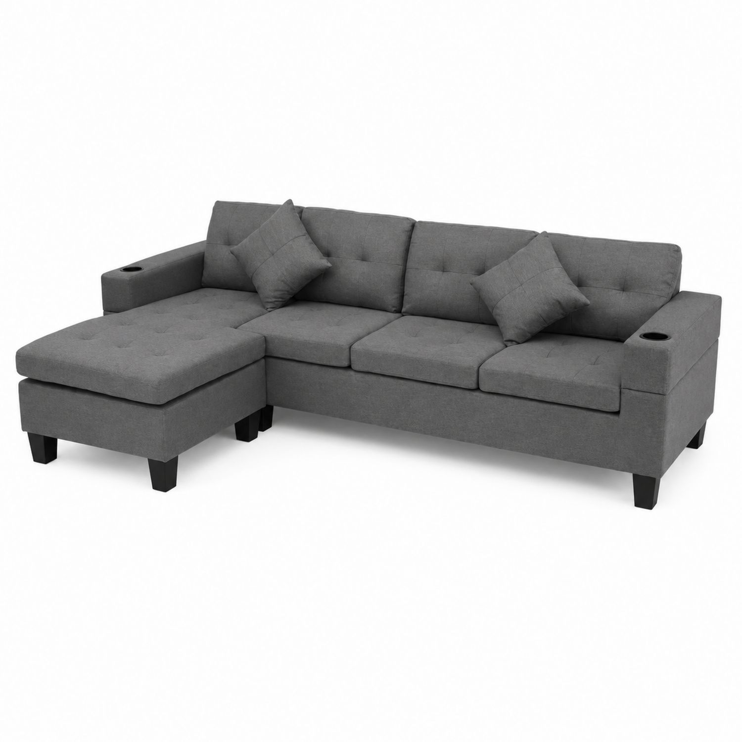 Canapé d'angle en tissu Gris avec méridienne
