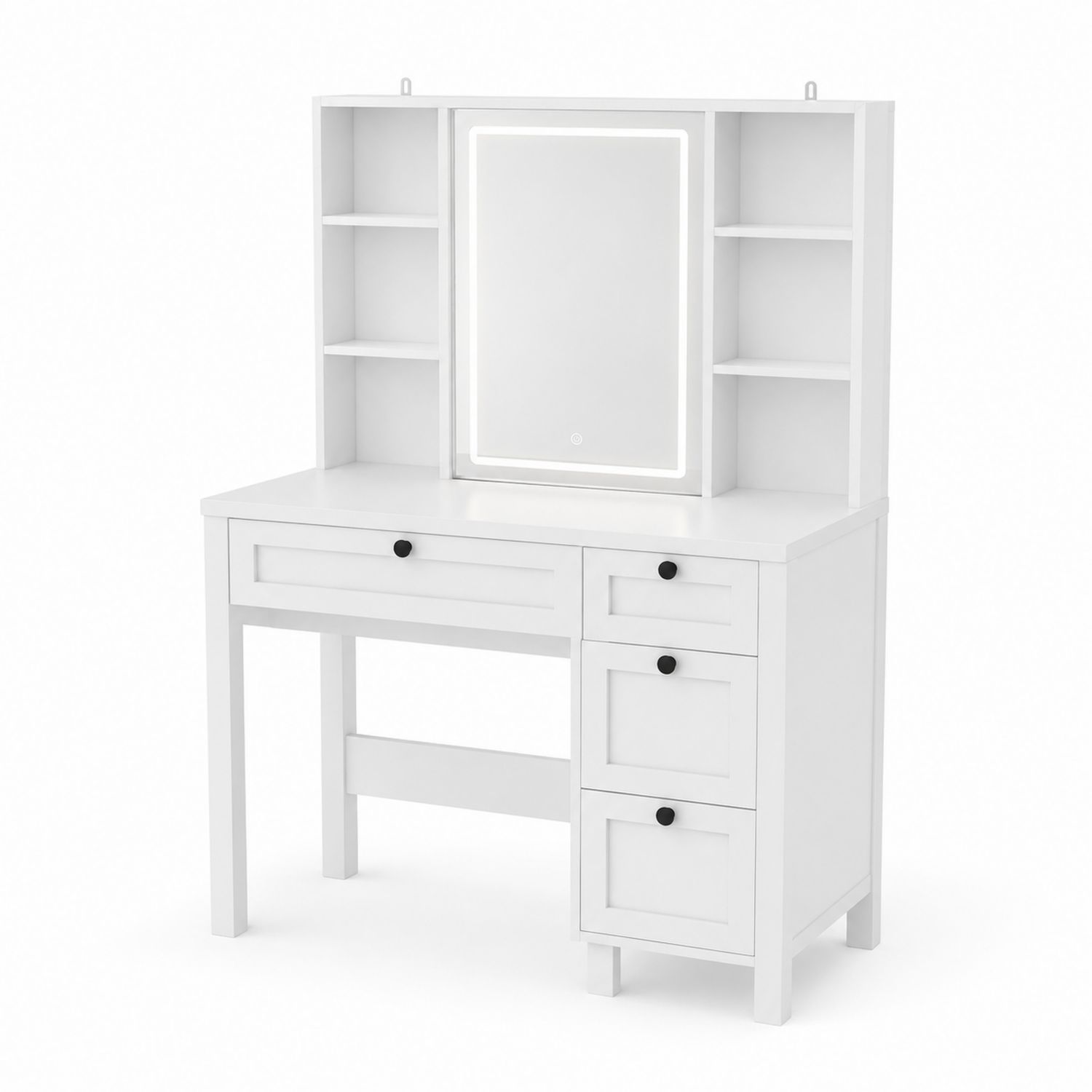 Coiffeuse en Bois avec Miroir LED et Étagères 80x40x140 cm