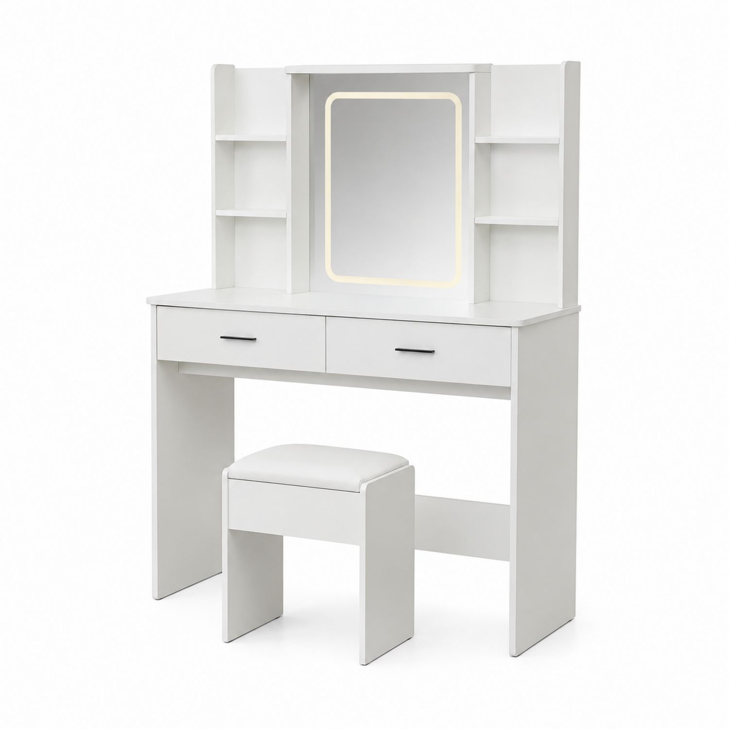 Coiffeuse en Bois avec Miroir LED et Tabouret Blanc 120x145x40 cm