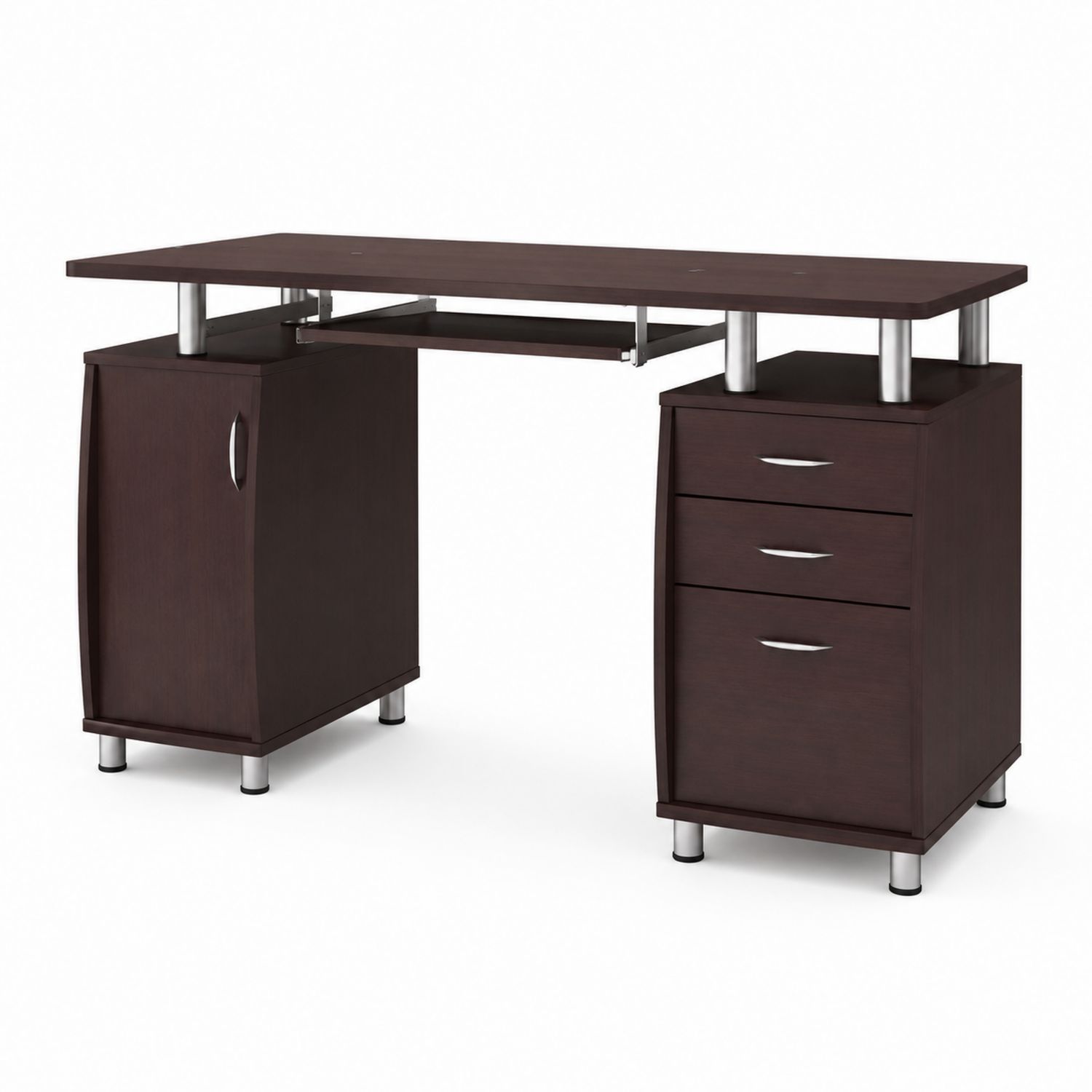 Bureau en Bois MDF avec Rangement et Structure Métal Marron