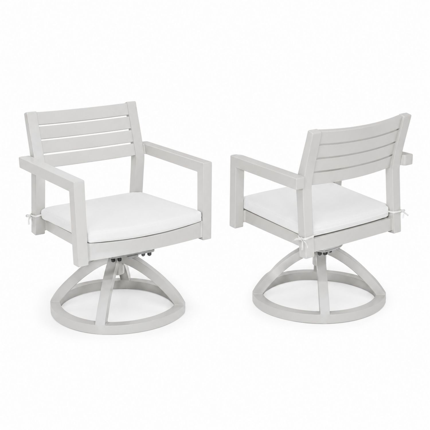 Lot de 2 chaises pivotantes en aluminium avec coussins blancs