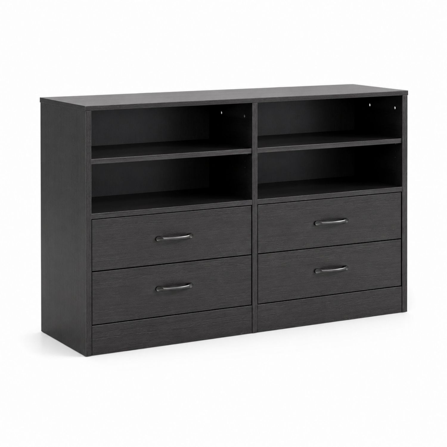 Commode à 4 Tiroirs et Étagères en Bois Noir