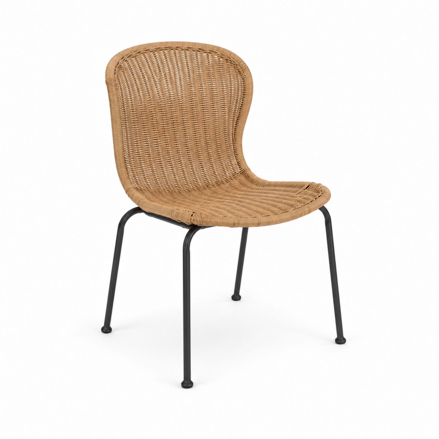 Chaise en rotin synthétique et pieds en métal noir