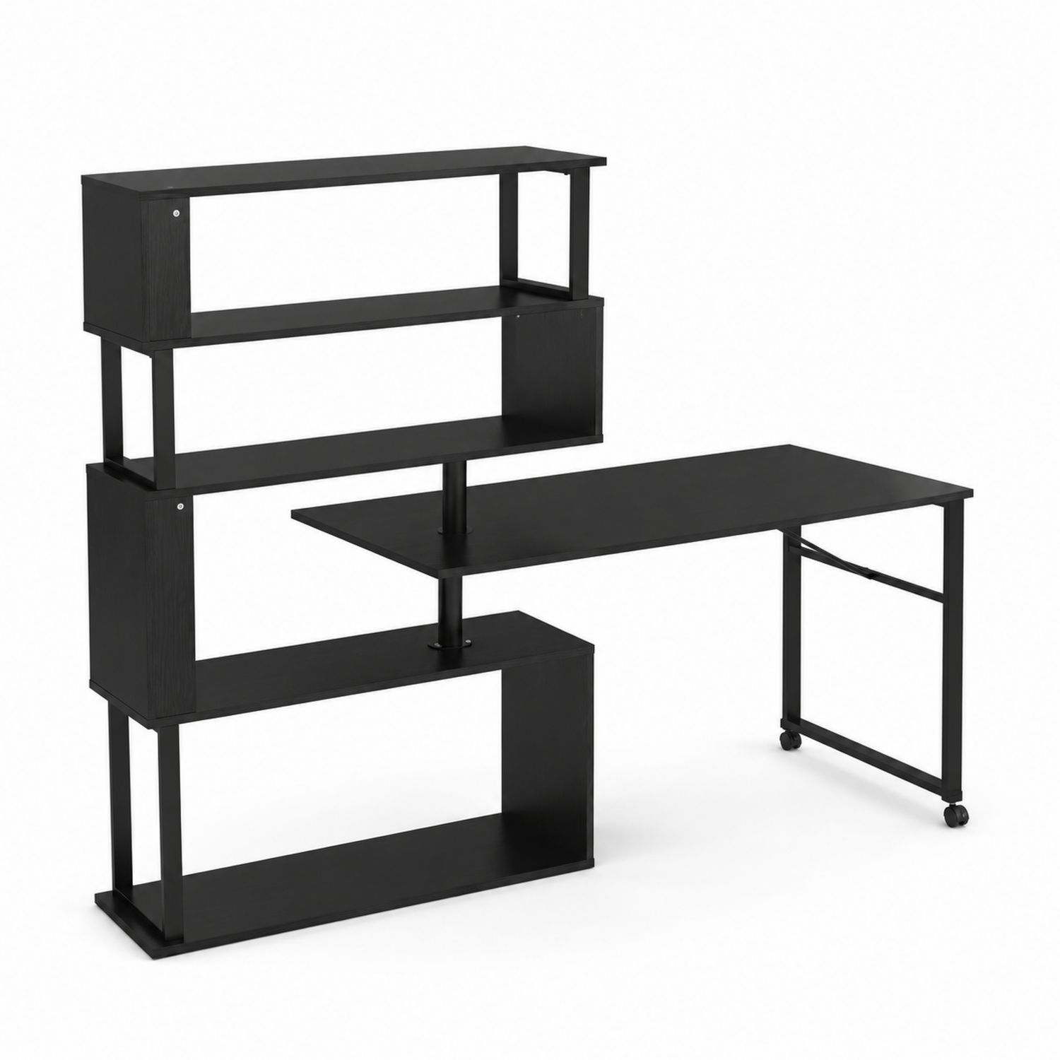Bureau d'angle en bois et métal avec étagères intégrées Noir