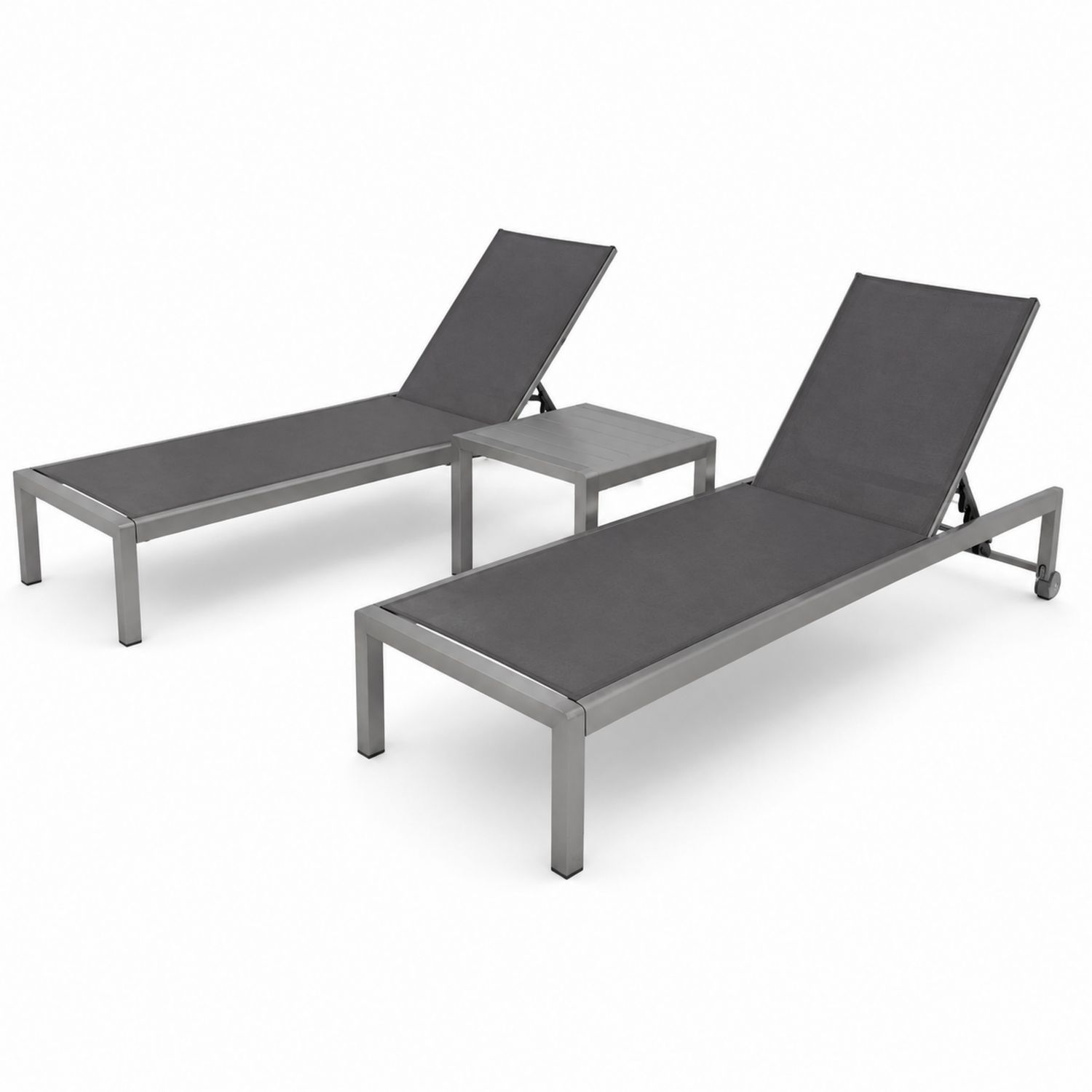Conjunto de 2 tumbonas de aluminio con mesa auxiliar gris