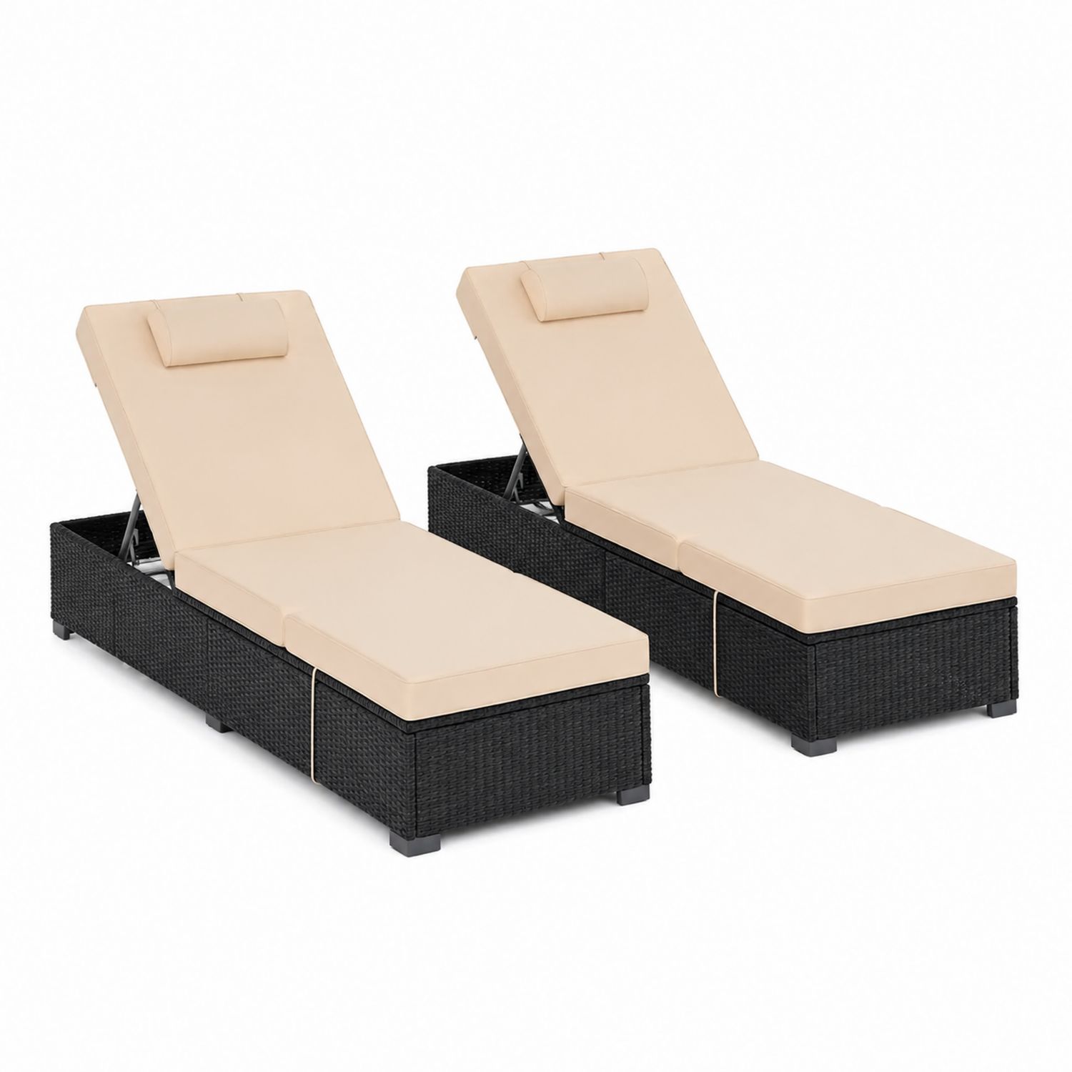 Conjunto de 2 tumbonas de ratán con cojines ajustables