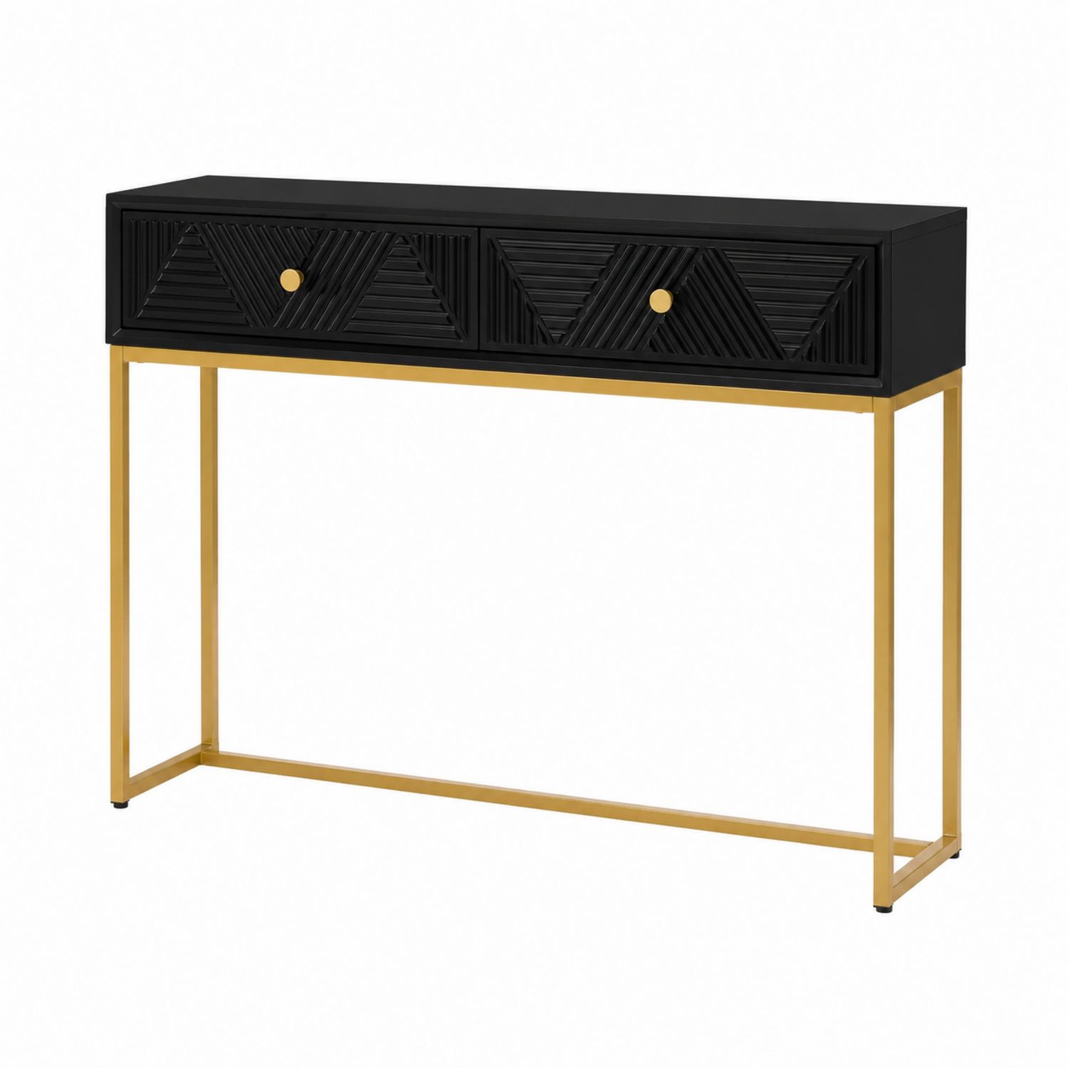 Consola de Madera Negra con Patas de Metal Doradas