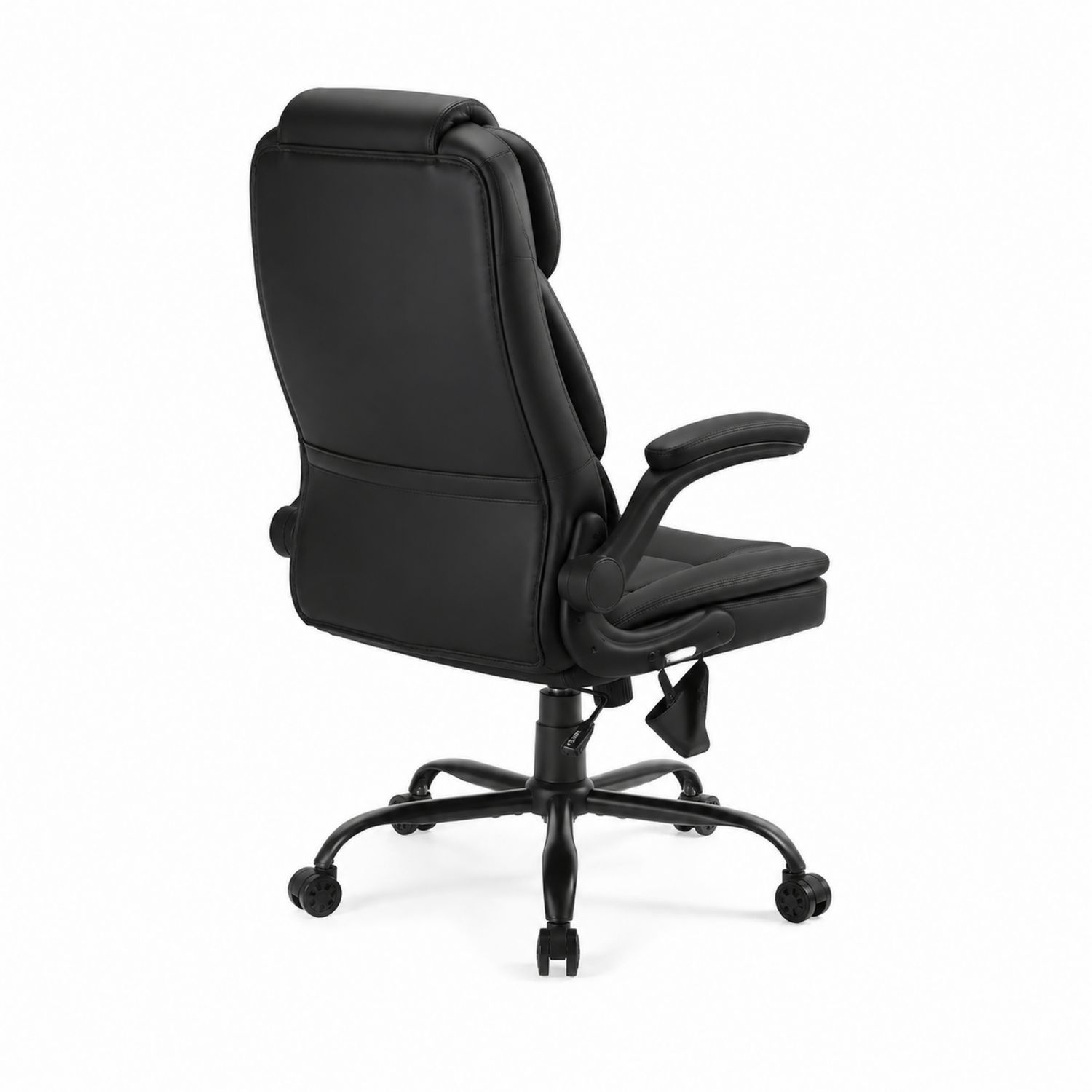 Silla de oficina de piel sintética con respaldo alto y giratoria negra