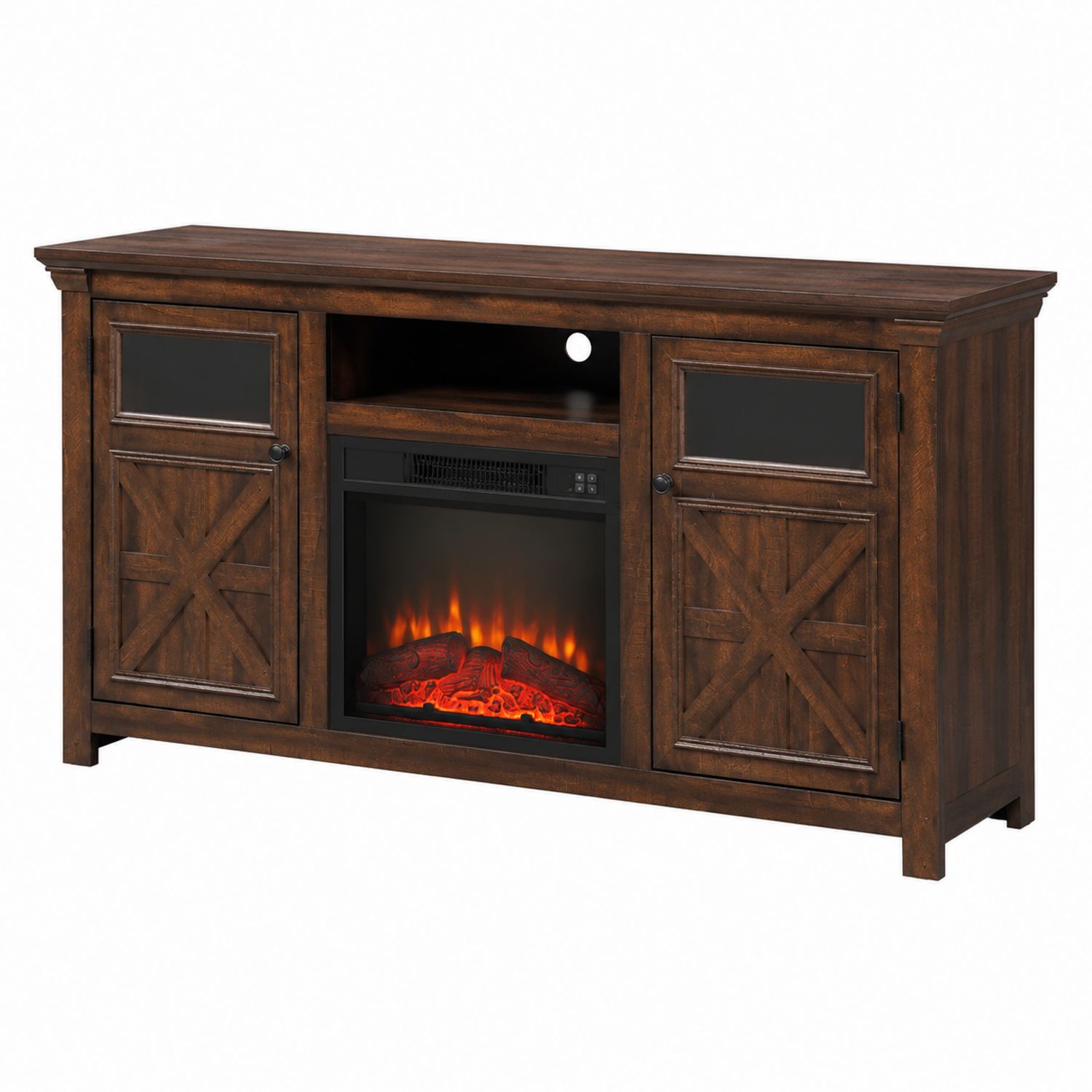 Mueble de Televisión de Madera con Chimenea Eléctrica Marrón